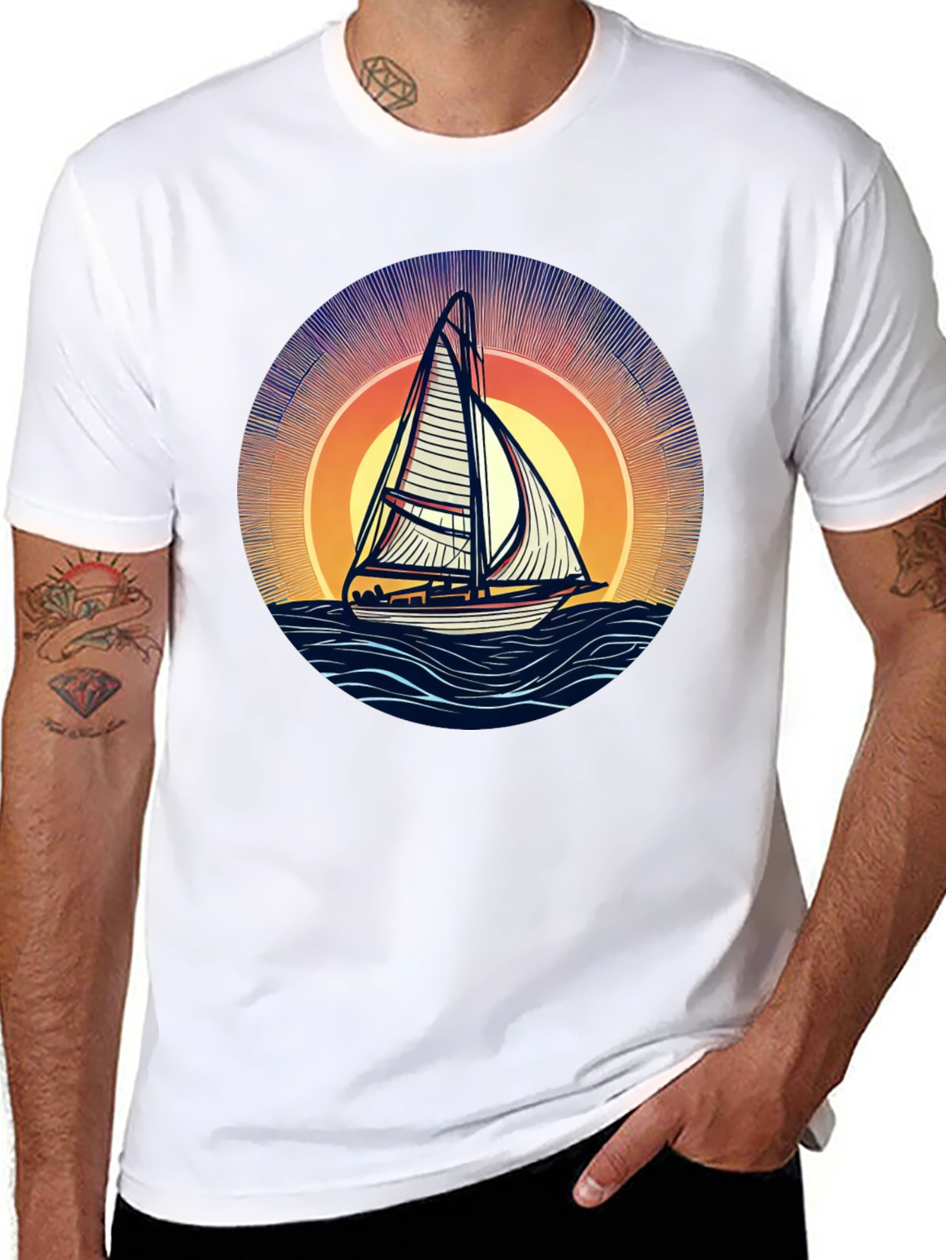 Sailing at Sunset Black T-Shirt