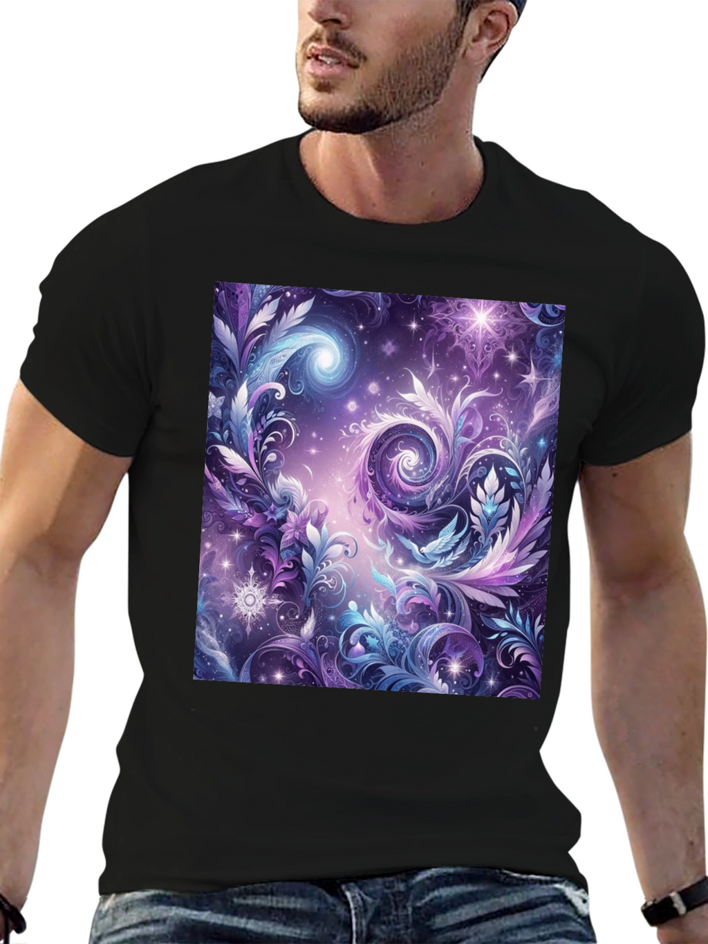 Cosmic Floral T-Shirt - Galaxy Fantasy Art