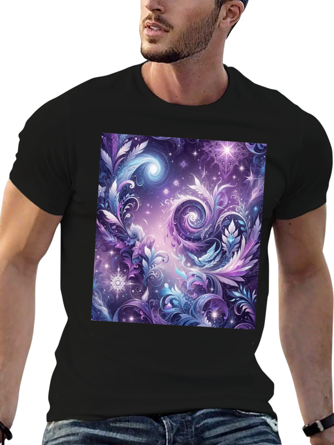 Cosmic Floral T-Shirt - Galaxy Fantasy Art