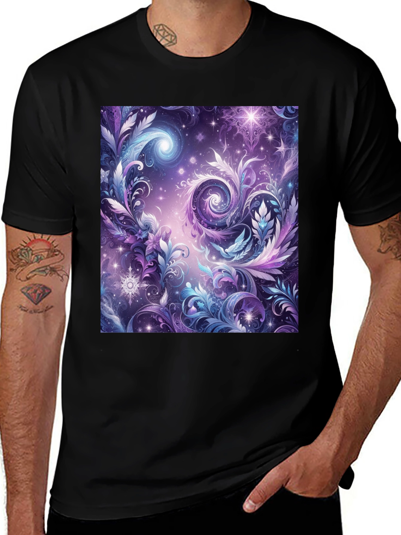 Cosmic Floral T-Shirt - Galaxy Fantasy Art