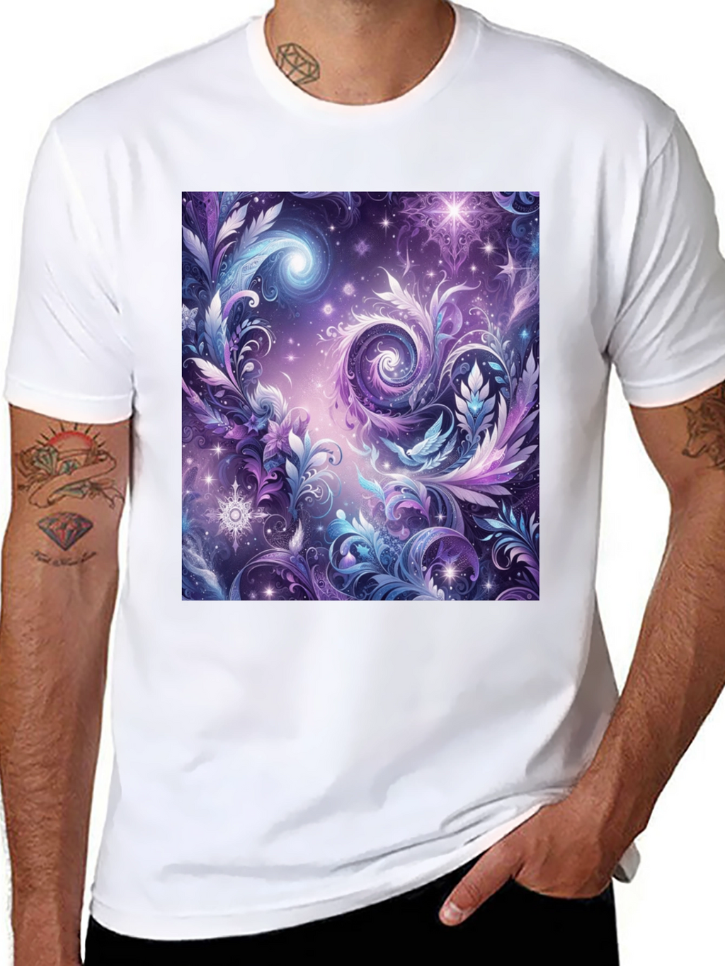 Cosmic Floral T-Shirt - Galaxy Fantasy Art