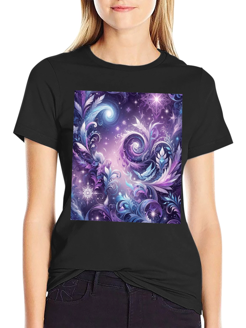 Cosmic Floral T-Shirt - Galaxy Fantasy Art