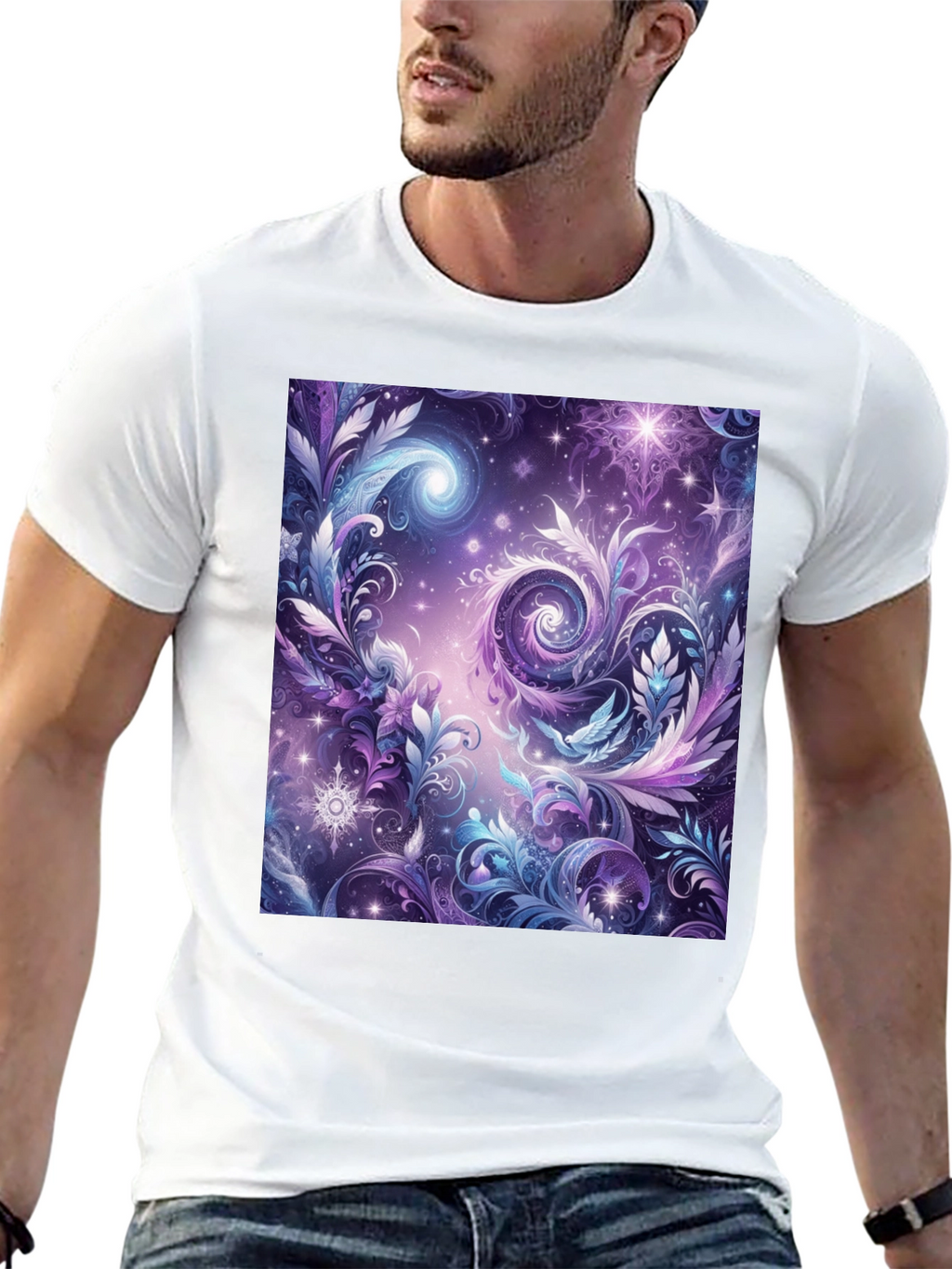 Cosmic Floral T-Shirt - Galaxy Fantasy Art