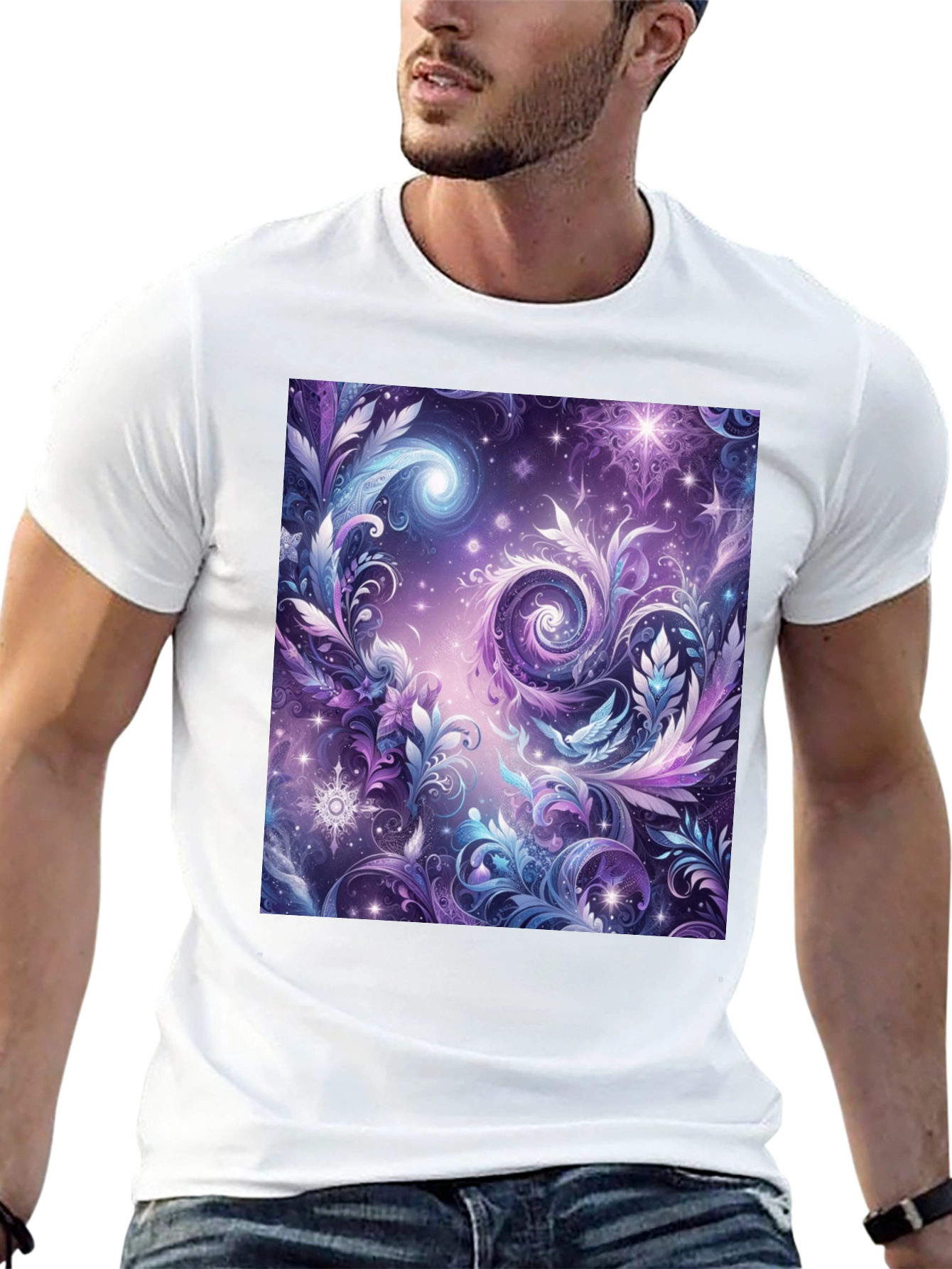 Cosmic Floral T-Shirt - Galaxy Fantasy Art