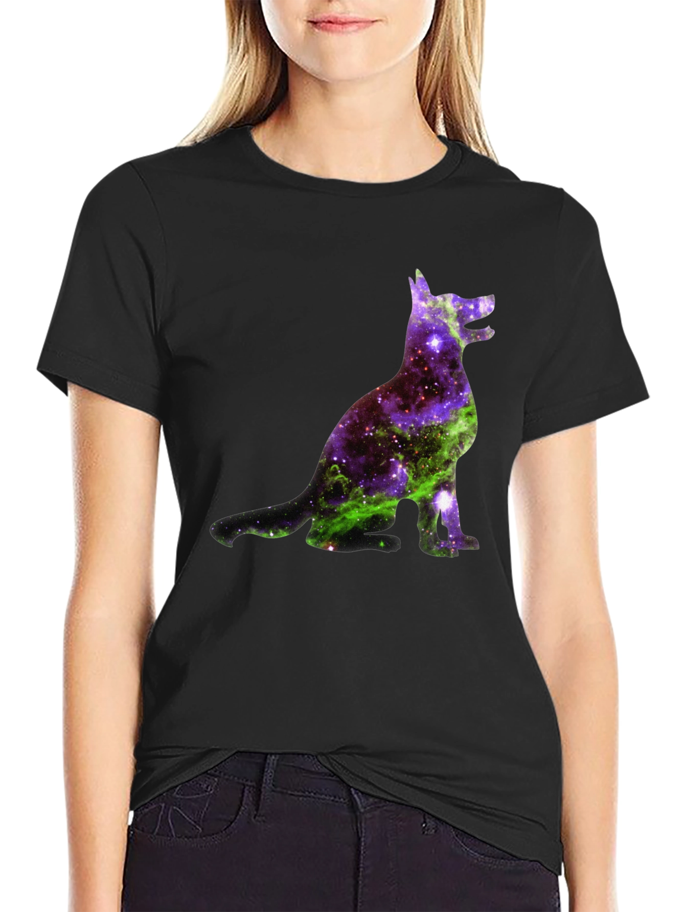 Galaxy Dog Graphic Tee - Black Cotton Blend