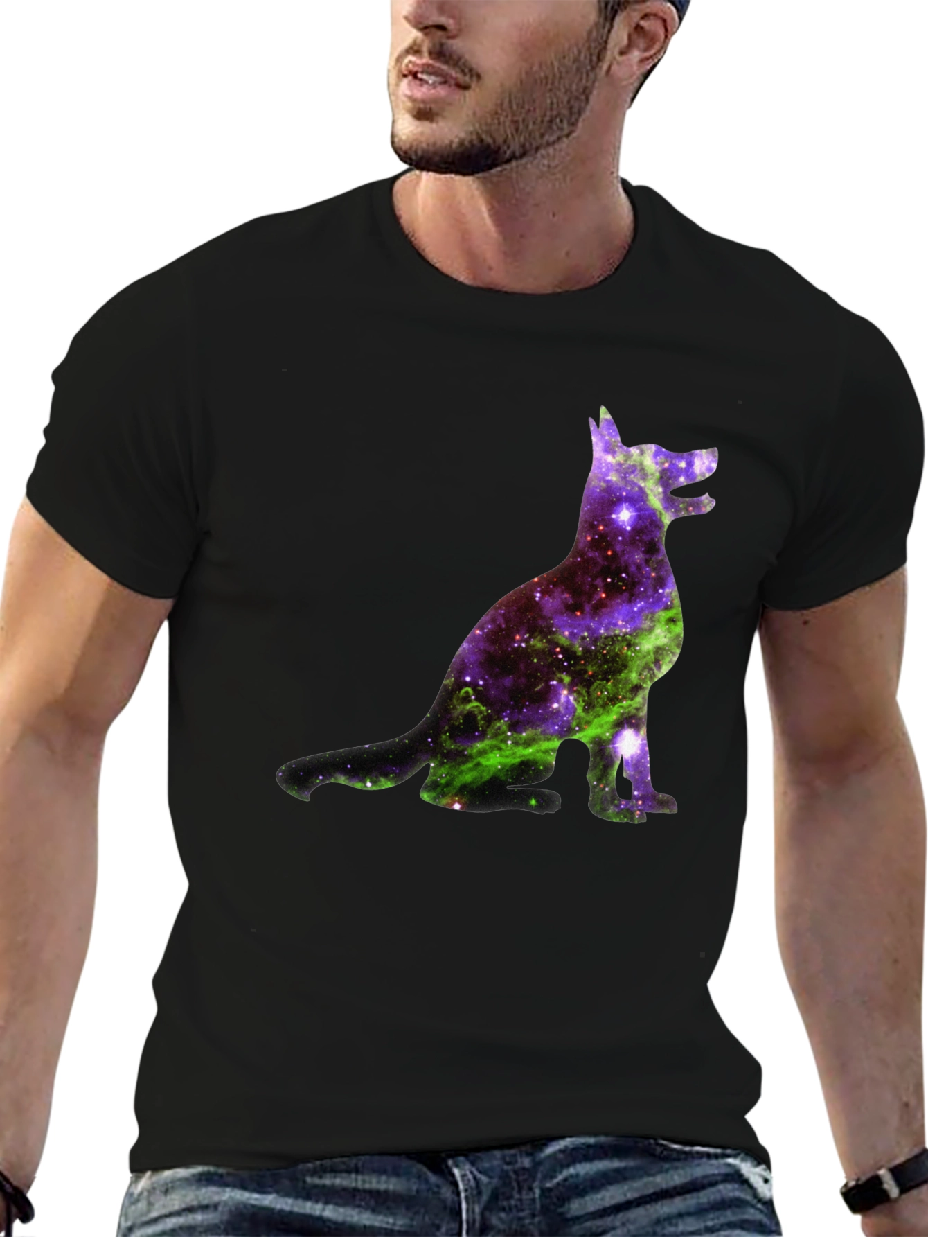 Galaxy Dog Graphic Tee - Black Cotton Blend