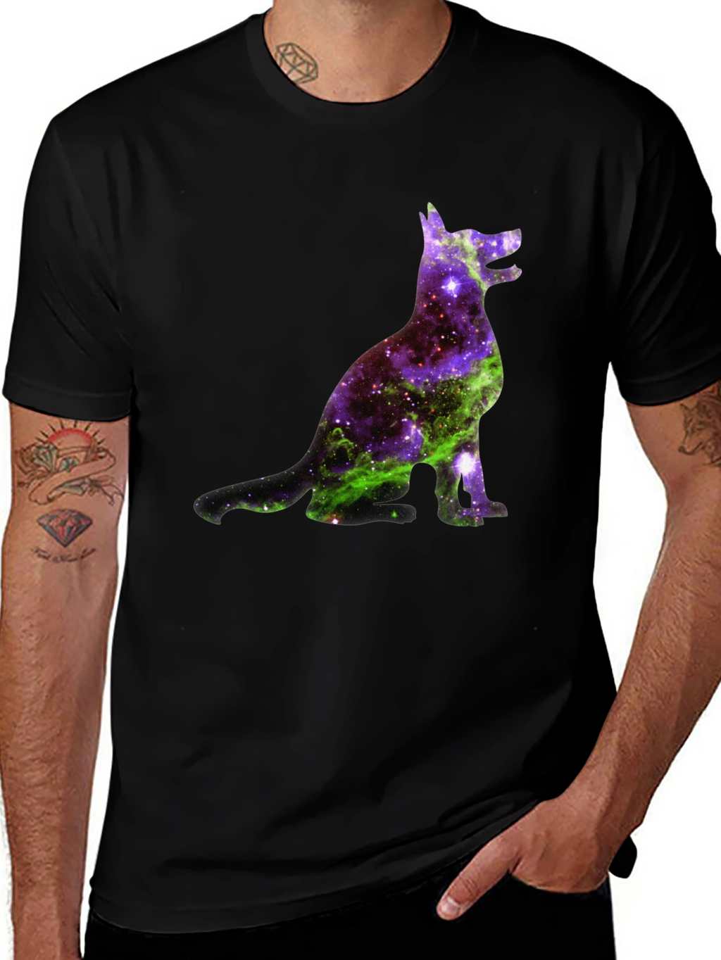 Galaxy Dog Graphic Tee - Black Cotton Blend