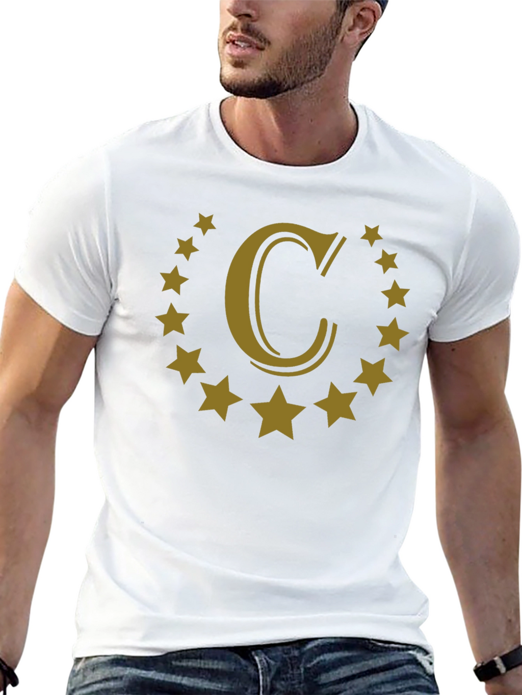 Letter C Star Circle Black Graphic Tee