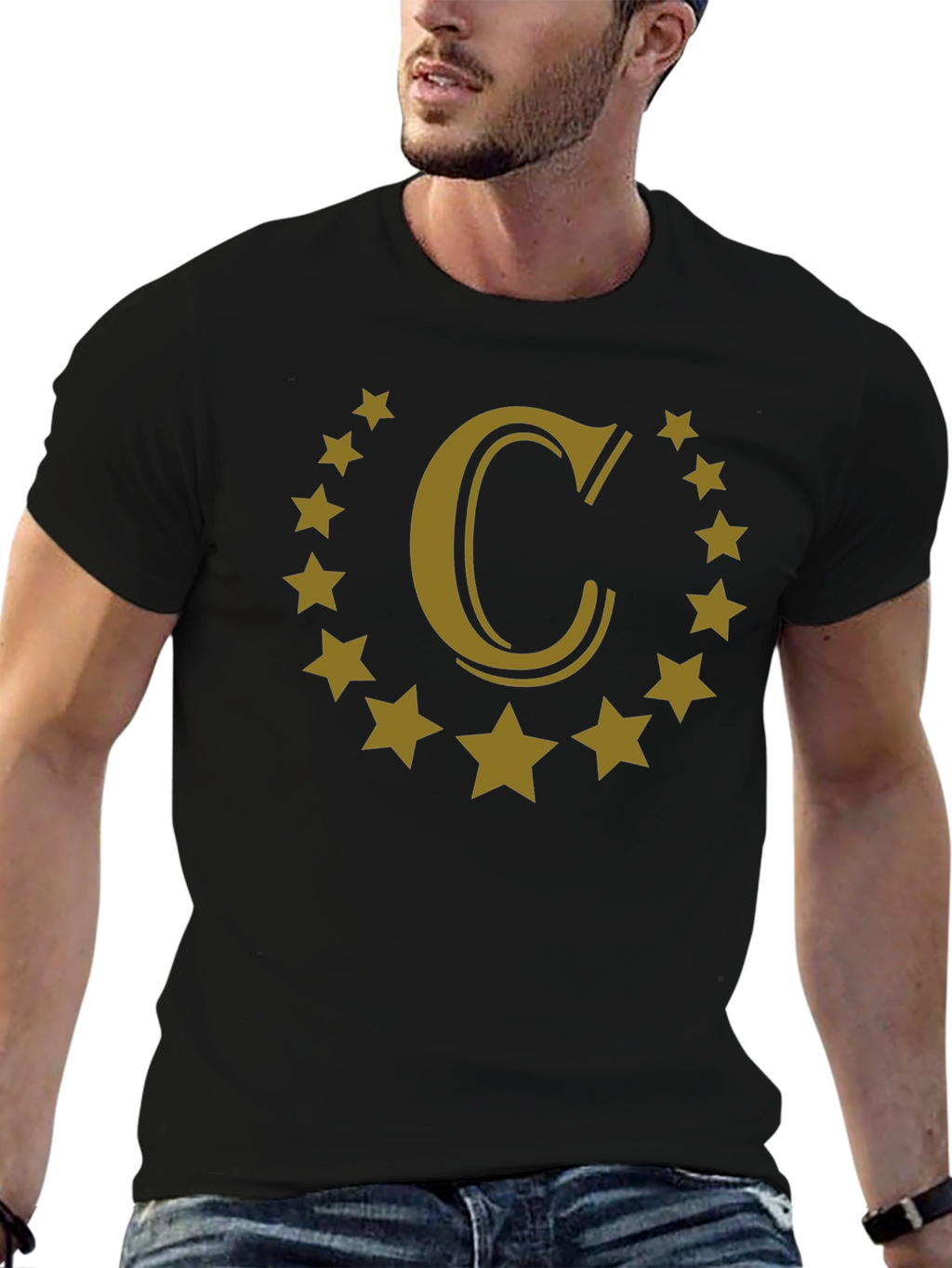 Letter C Star Circle Black Graphic Tee