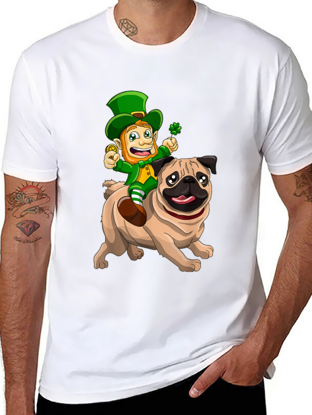 St. Patricks Day Leprechaun Riding a Pug T-Shirt
