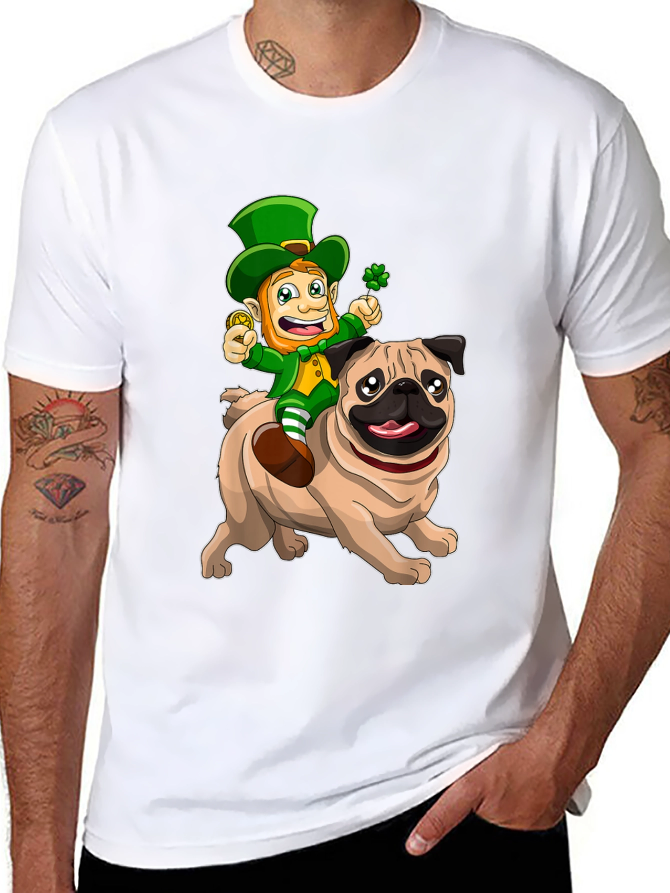 St. Patricks Day Leprechaun Riding a Pug T-Shirt