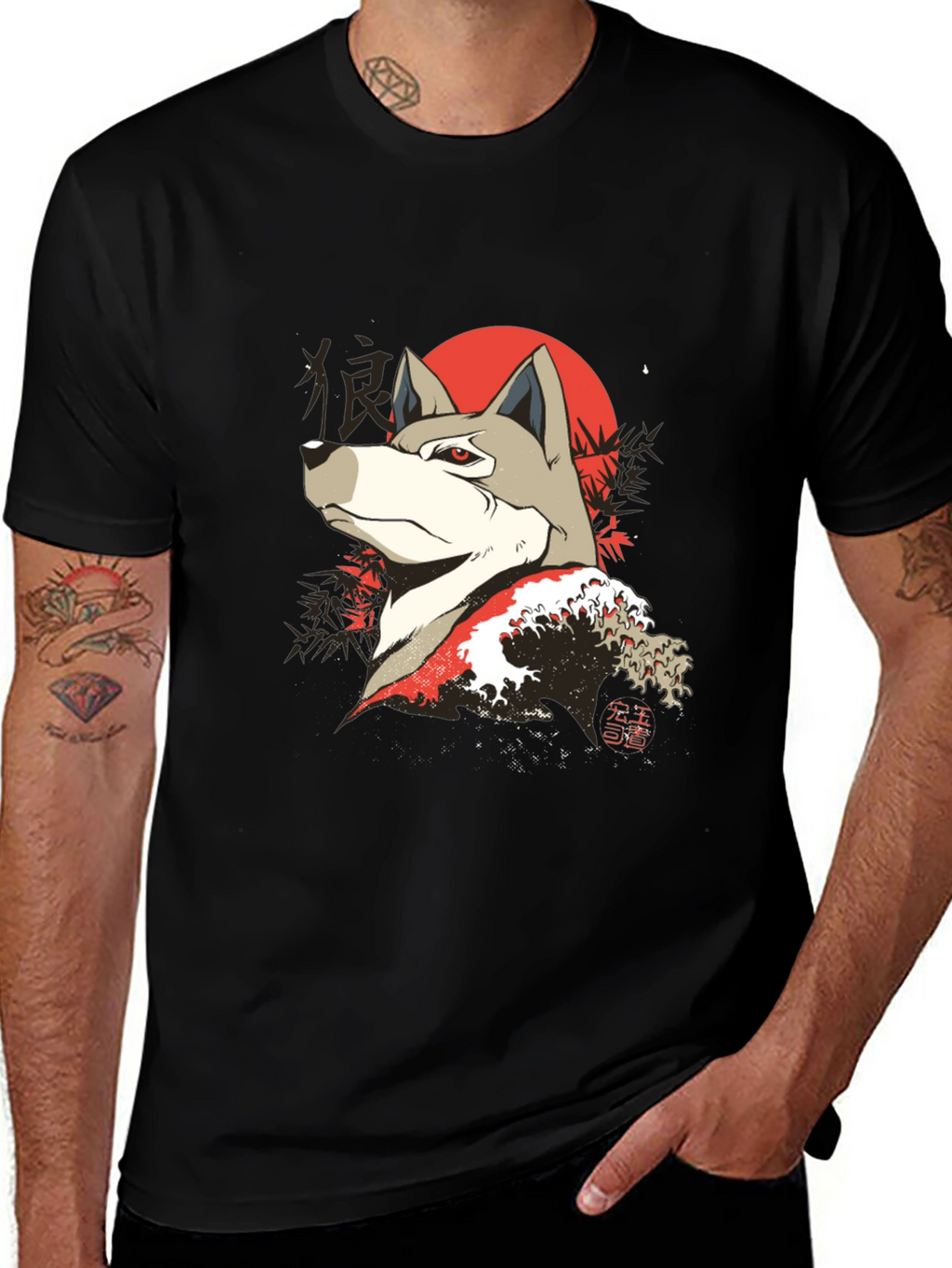 Japanese Wolf Graphic Tee - Unique Design