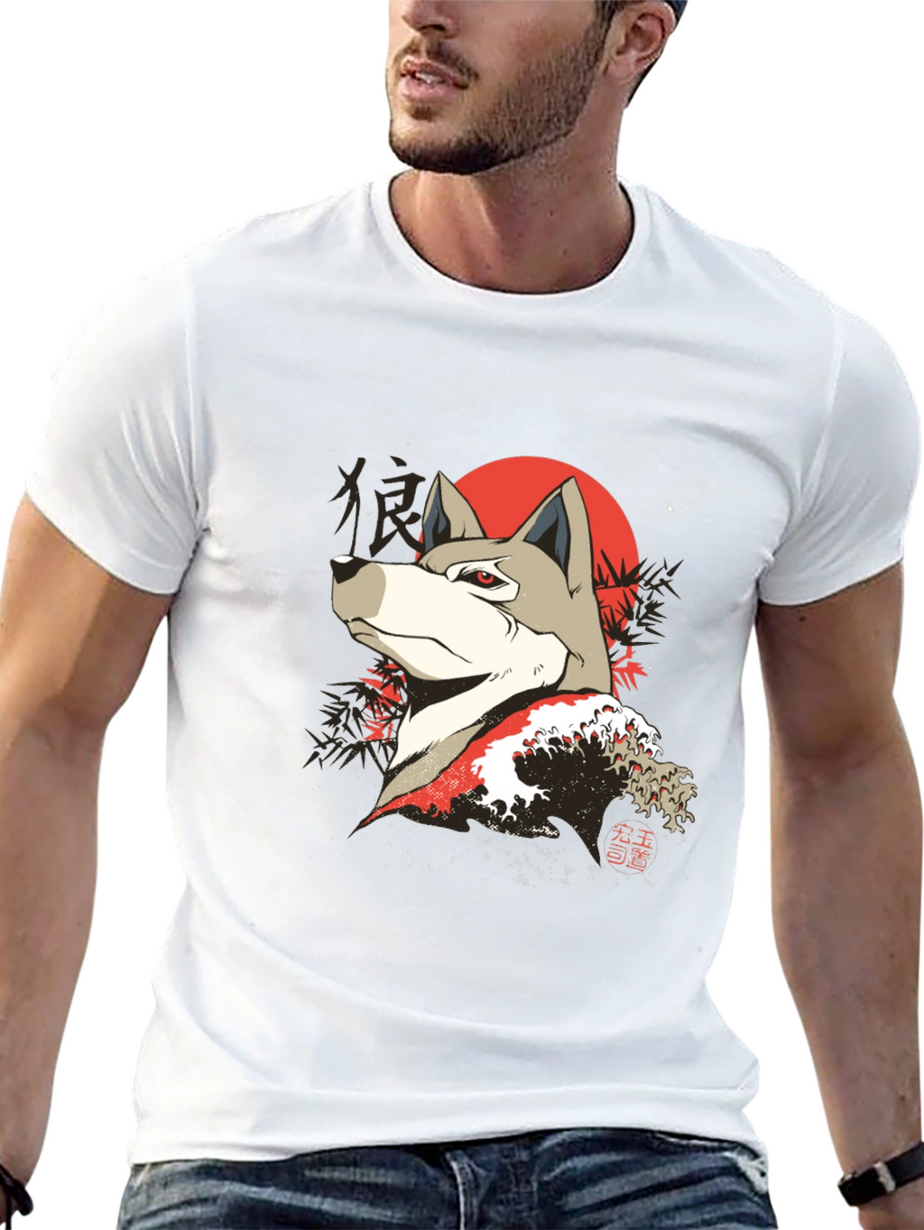 Japanese Wolf Graphic Tee - Unique Design