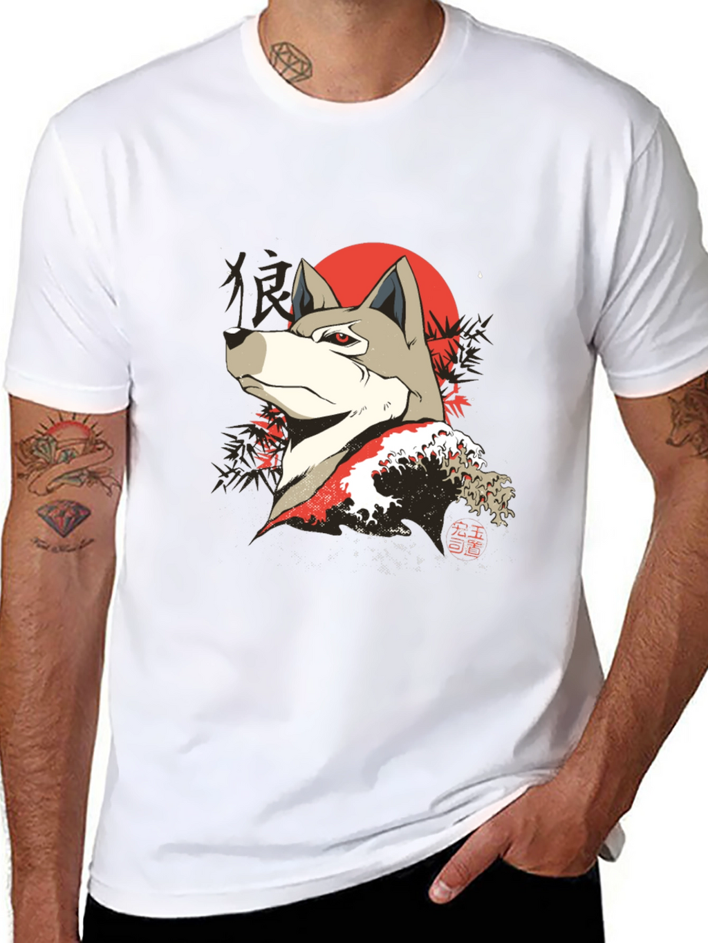Japanese Wolf Graphic Tee - Unique Design