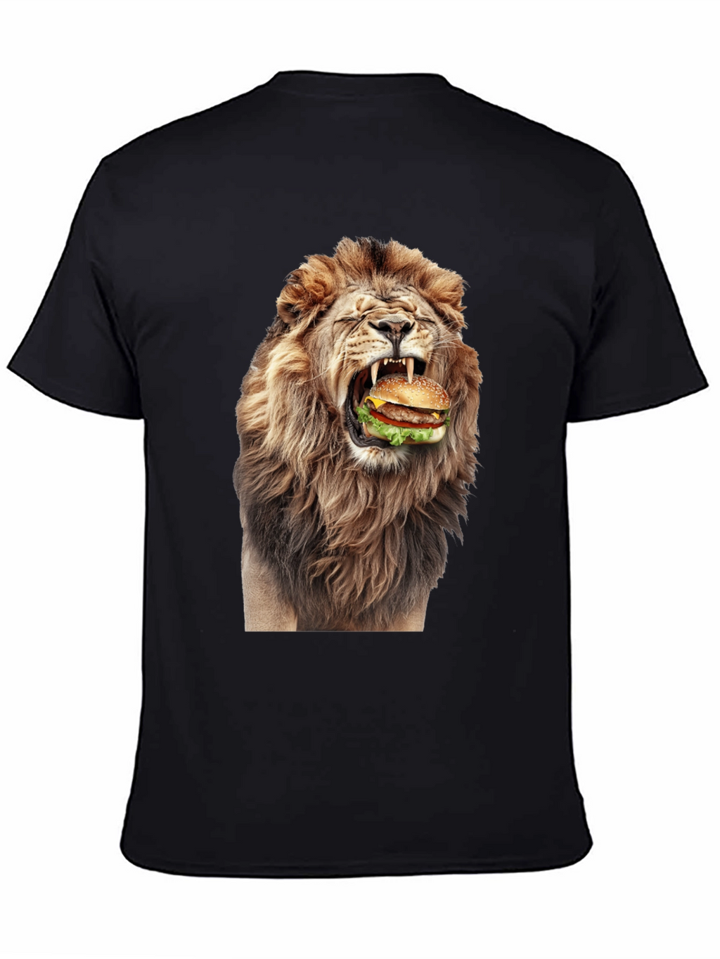 Lion Eating Burger Graphic T-Shirt - Black