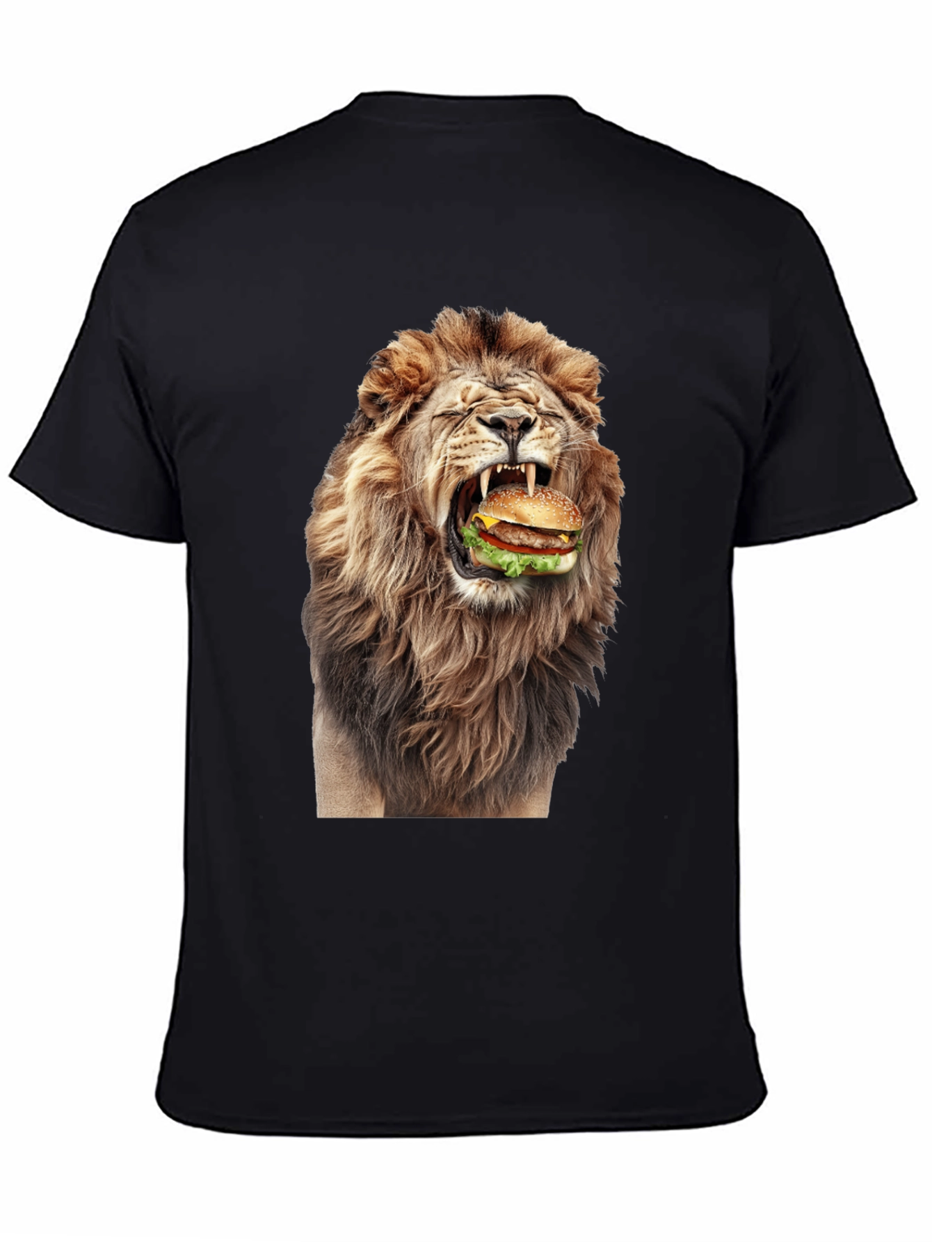 Lion Eating Burger Graphic T-Shirt - Black