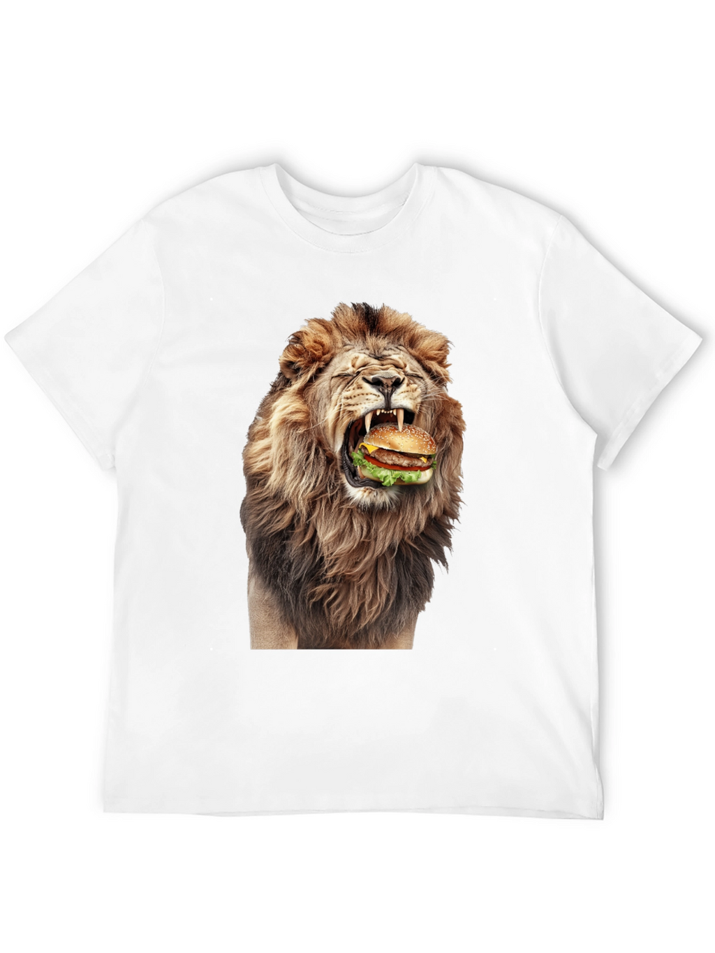 Lion Eating Burger Graphic T-Shirt - Black