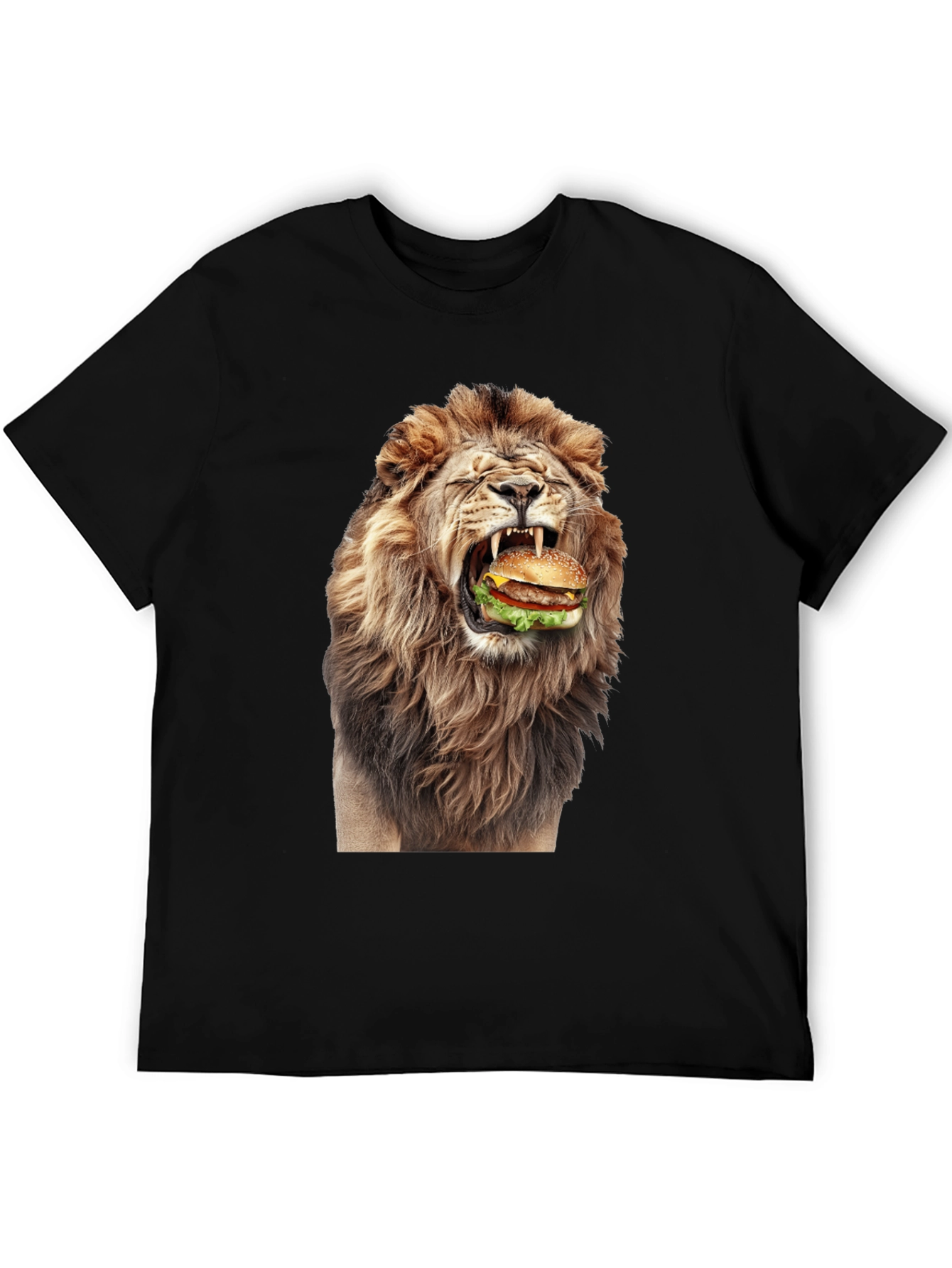 Lion Eating Burger Graphic T-Shirt - Black
