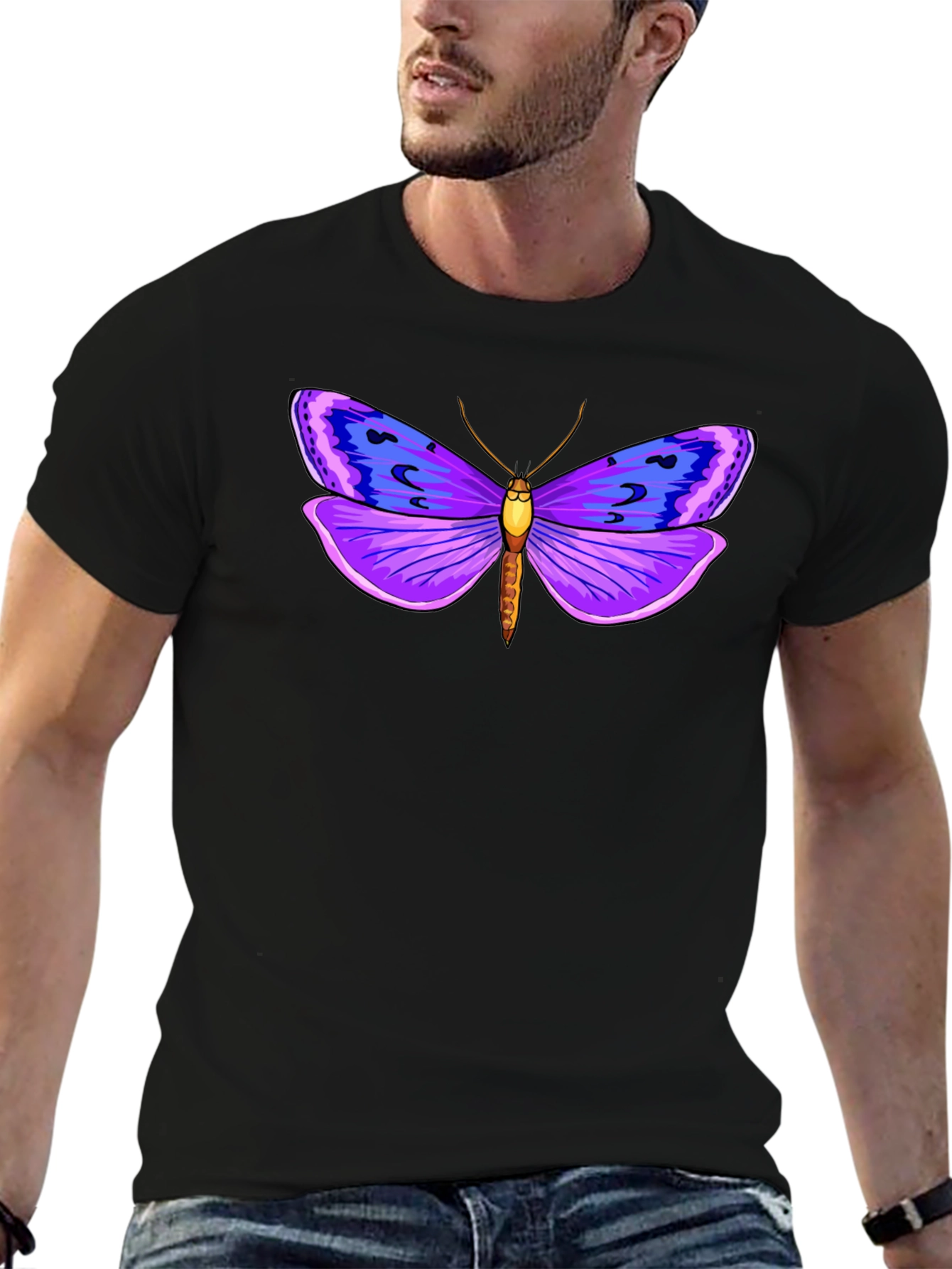 Butterfly Graphic Tee - Stylish Mens Black T-Shirt