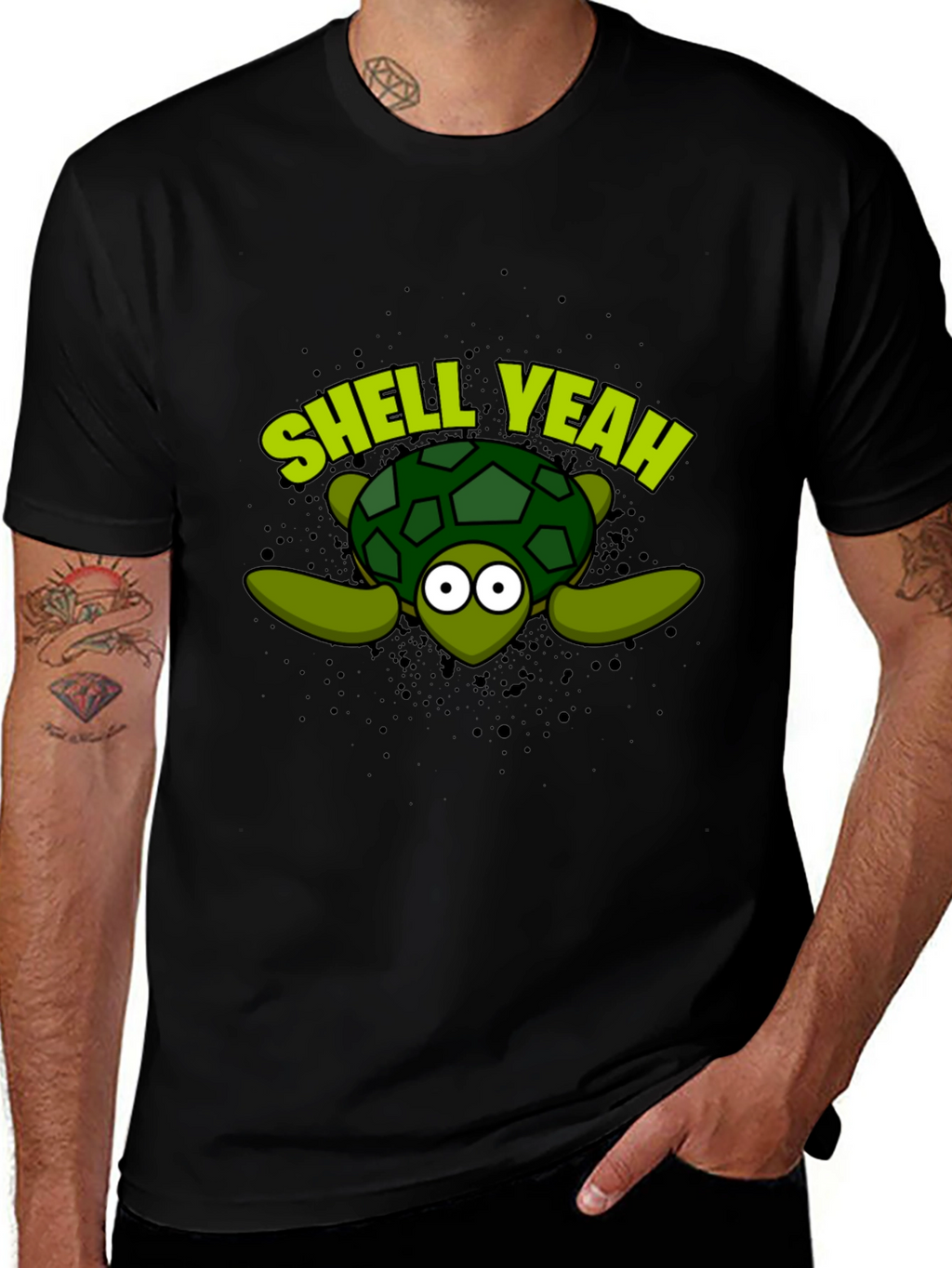 Shell Yeah Turtle Graphic Tee - Black Cotton T-Shirt