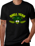 Shell Yeah Turtle Graphic Tee - Black Cotton T-Shirt