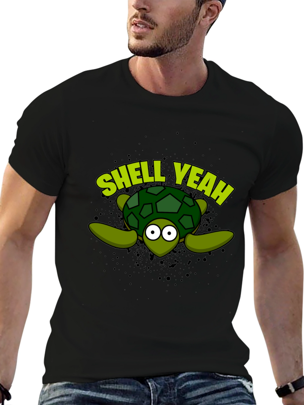 Shell Yeah Turtle Graphic Tee - Black Cotton T-Shirt