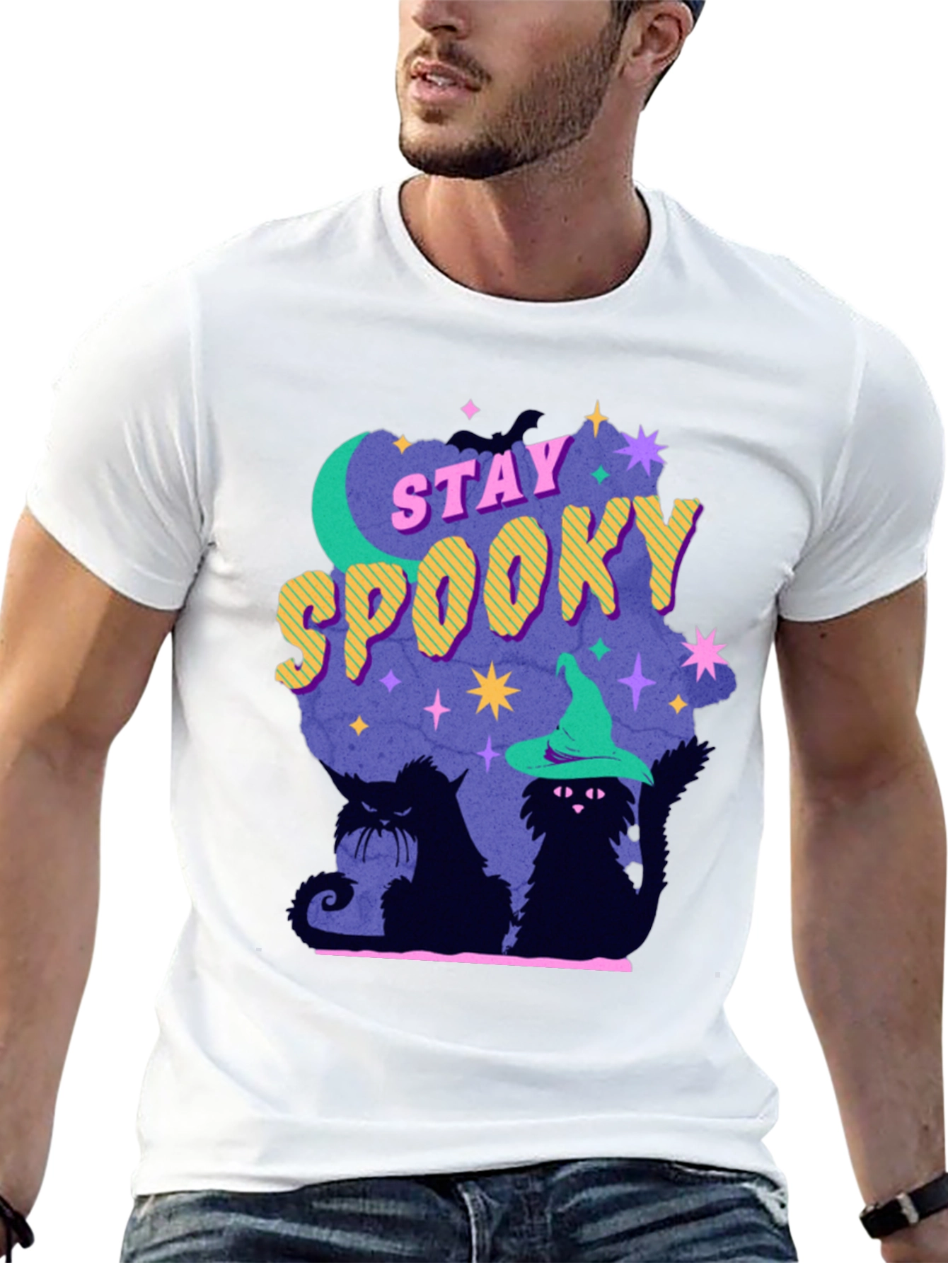 Stay Spooky Cat Graphic Tee - Halloween T-Shirt