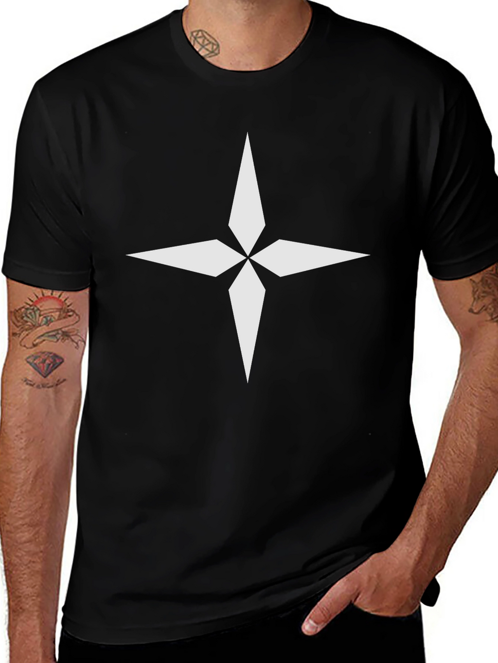 Black Tee with White Star Design | Casual Wear