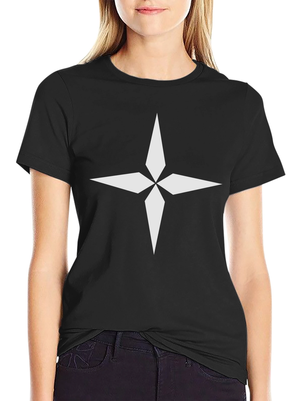 Black Tee with White Star Design | Casual Wear