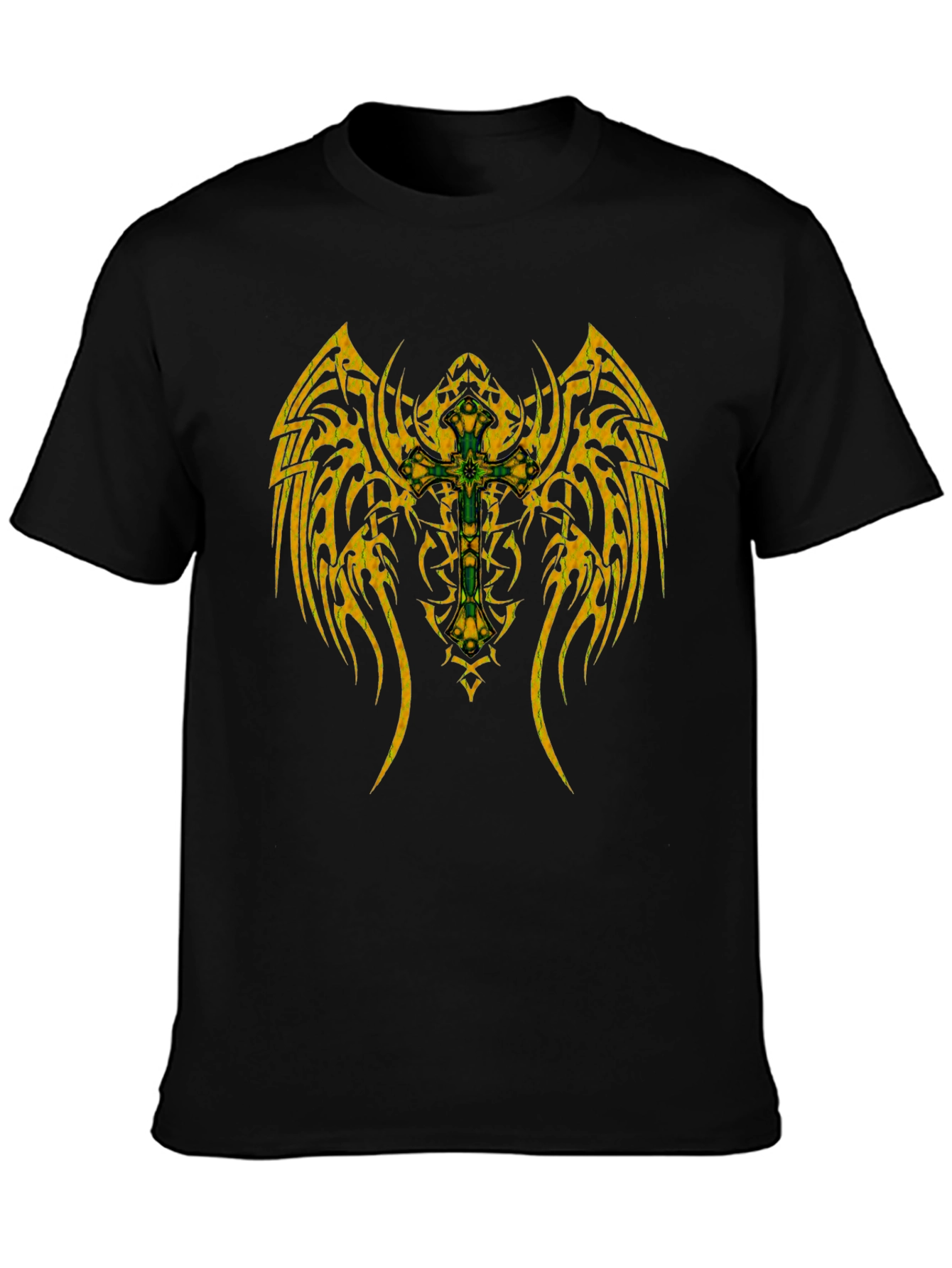 Tribal Cross Wing Graphic Black T-Shirt