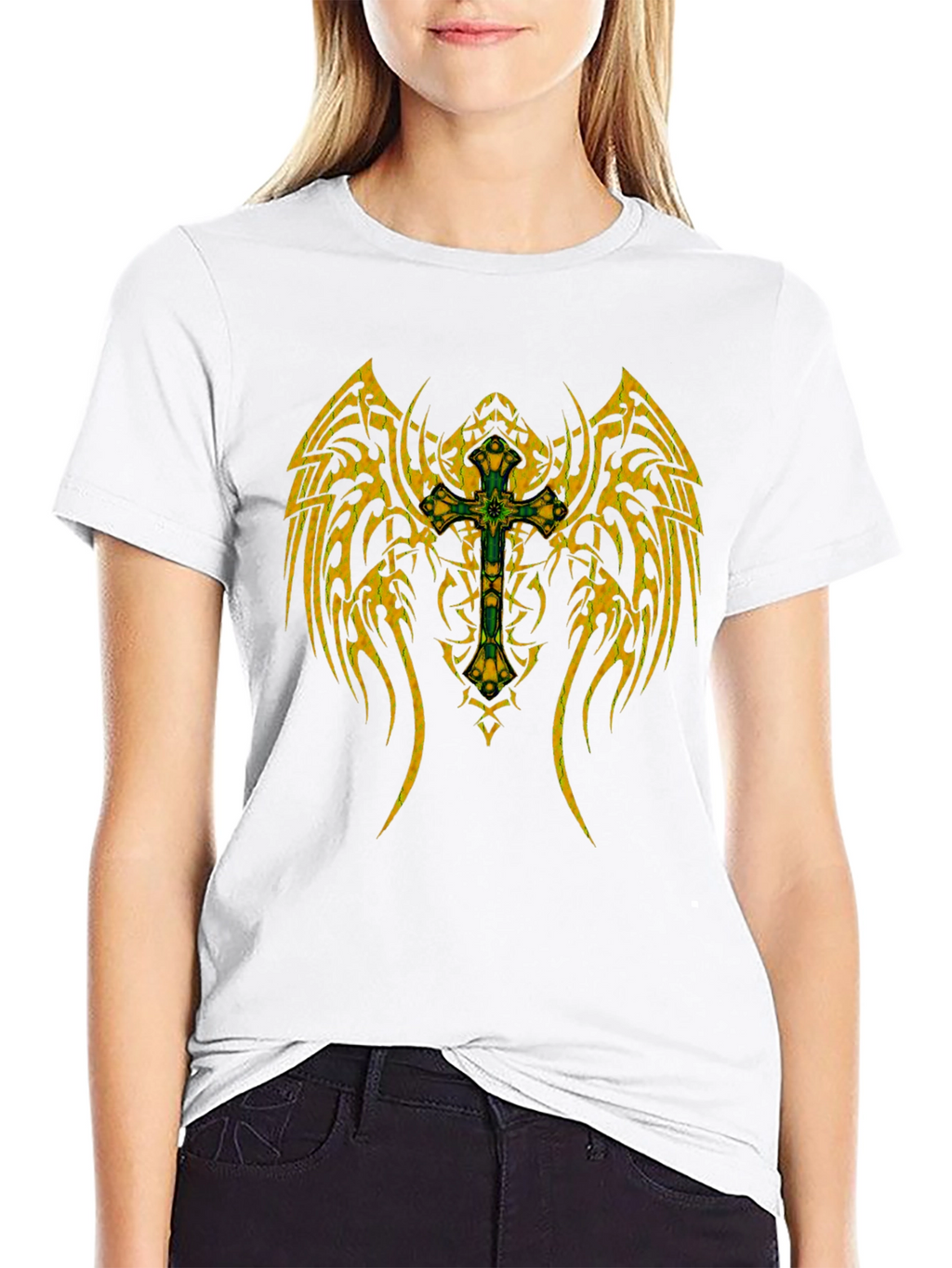 Tribal Cross Wing Graphic Black T-Shirt