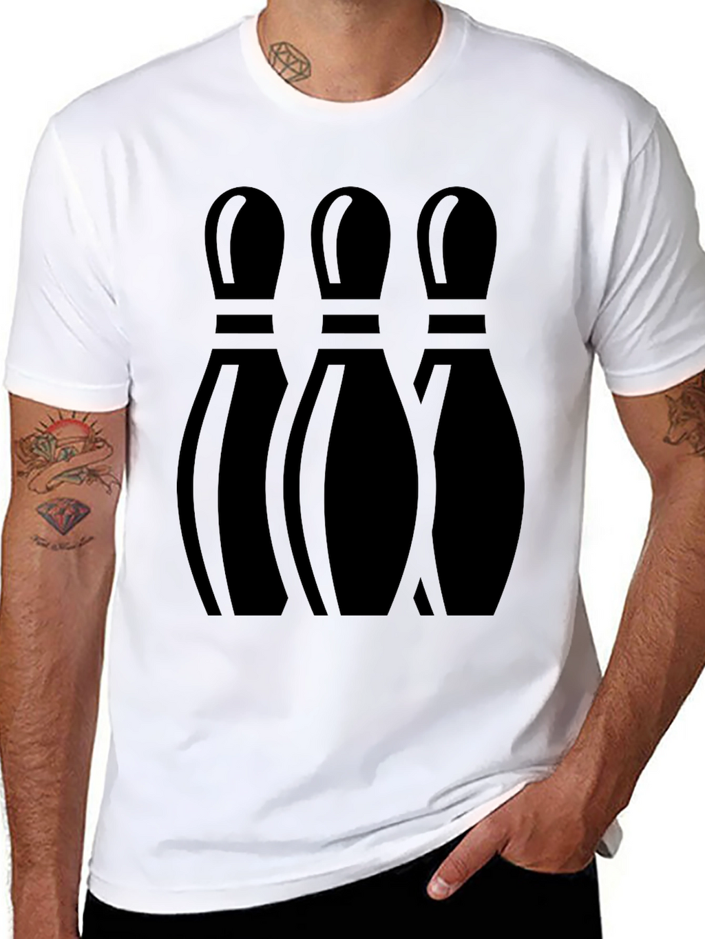 Mens Bowling Pin Graphic Print T-Shirt - Black