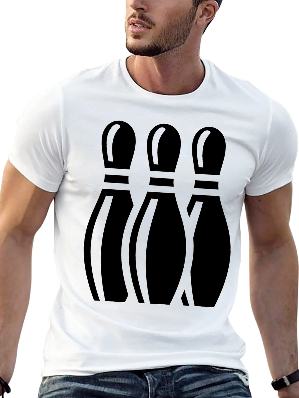 Mens Bowling Pin Graphic Print T-Shirt - Black