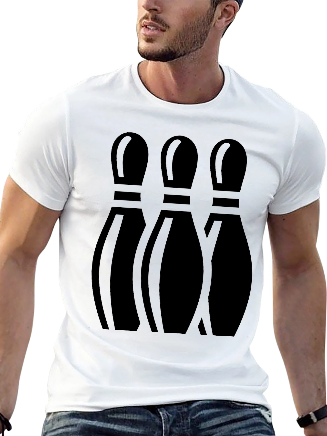 Mens Bowling Pin Graphic Print T-Shirt - Black
