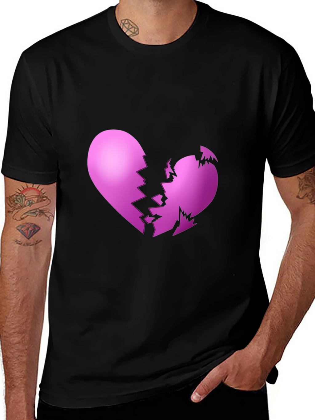 Broken Heart Graphic Black T-Shirt