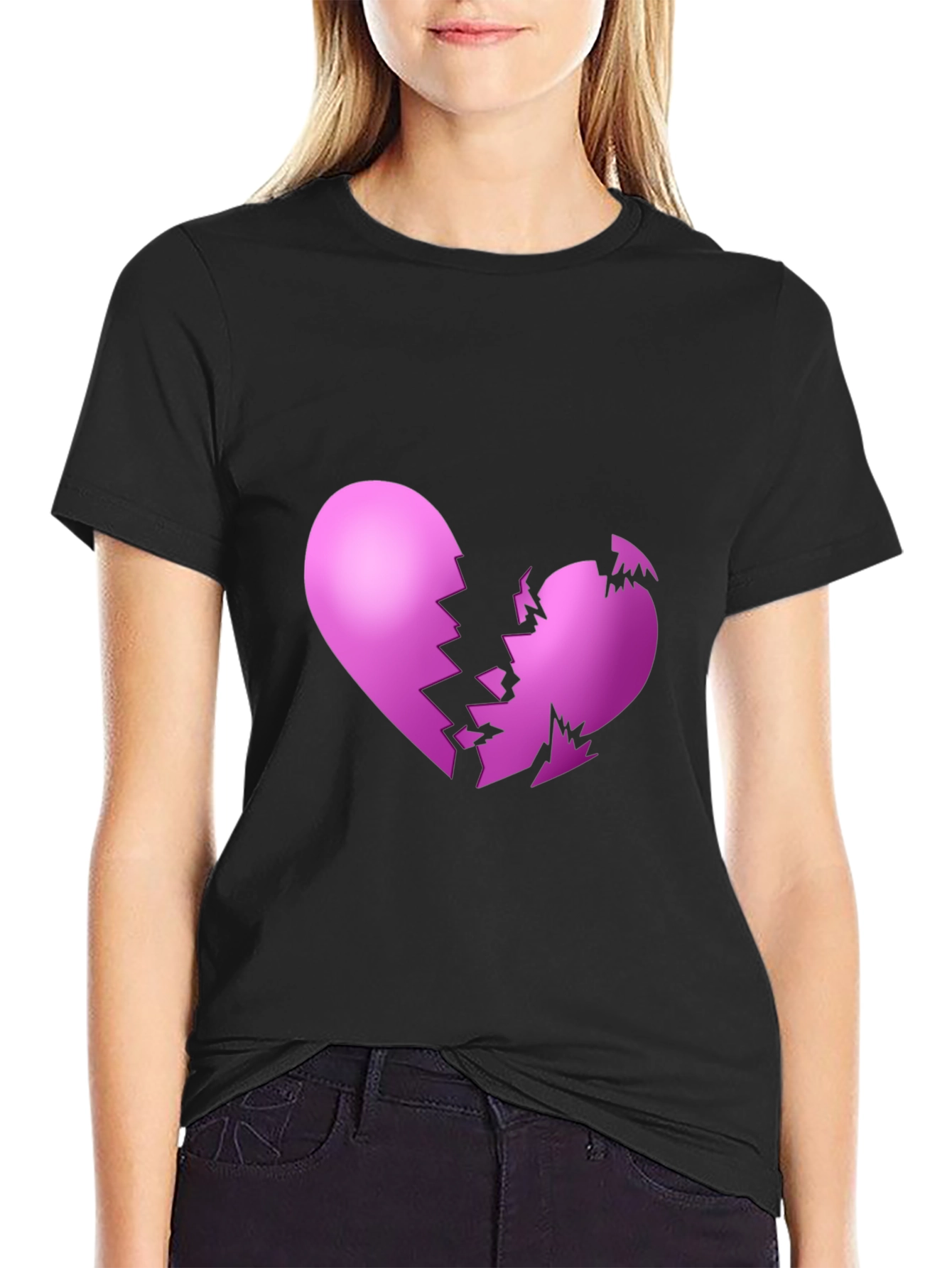 Broken Heart Graphic Black T-Shirt
