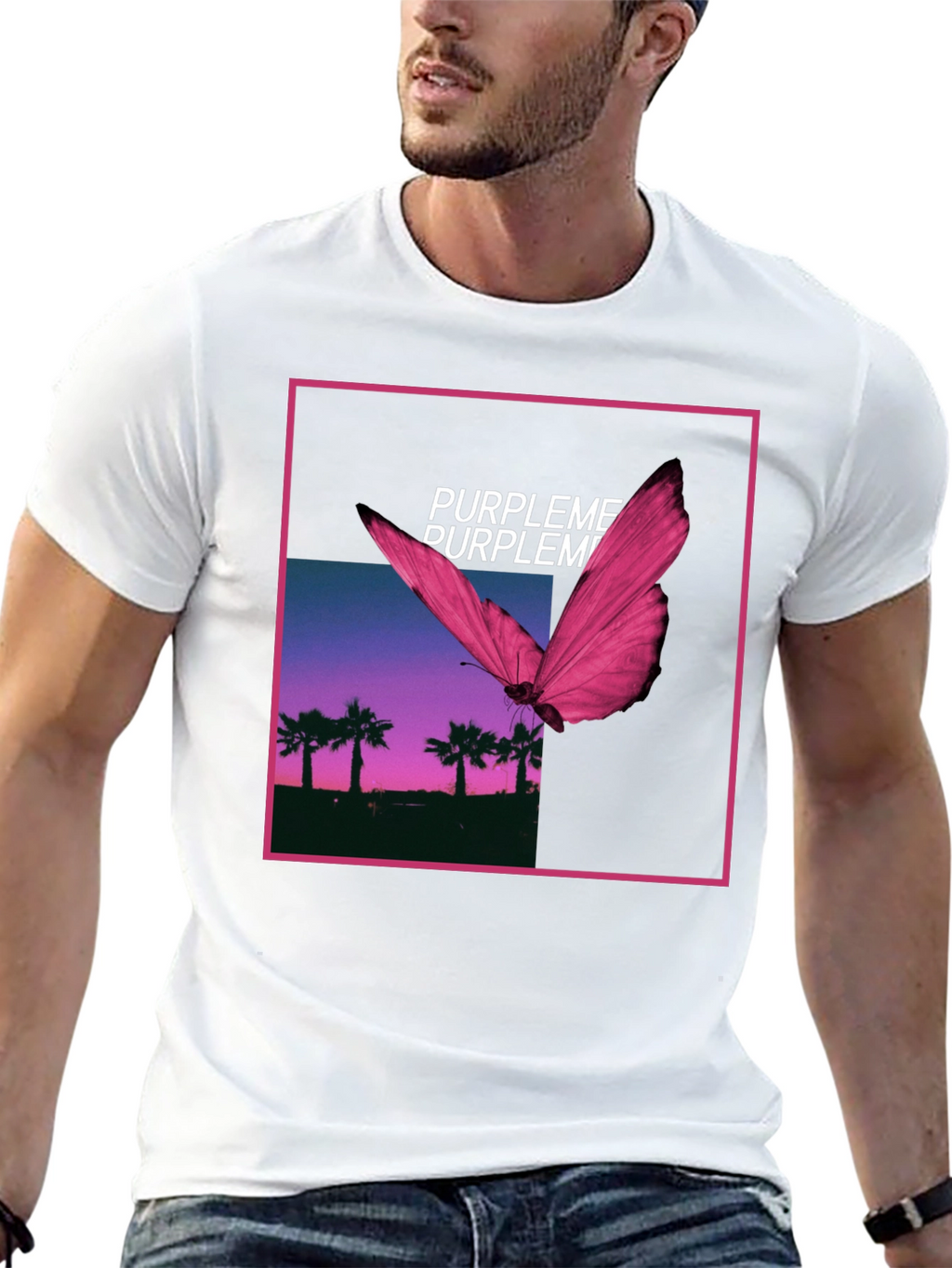 Purpleme Graphic Tee - Butterfly Palm Scene