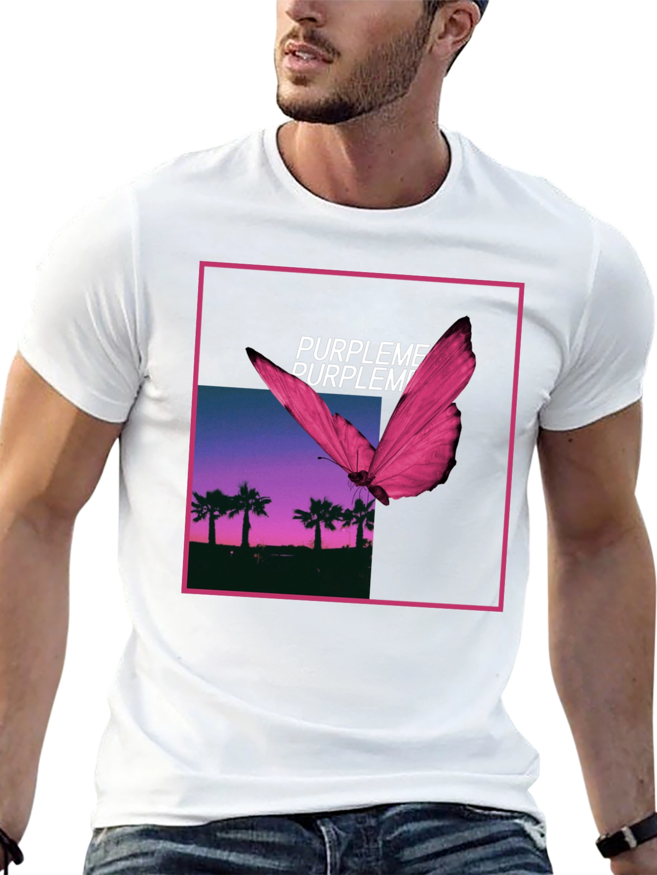 Purpleme Graphic Tee - Butterfly Palm Scene