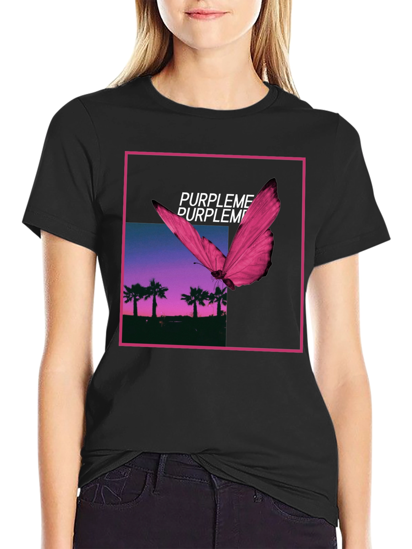 Purpleme Graphic Tee - Butterfly Palm Scene