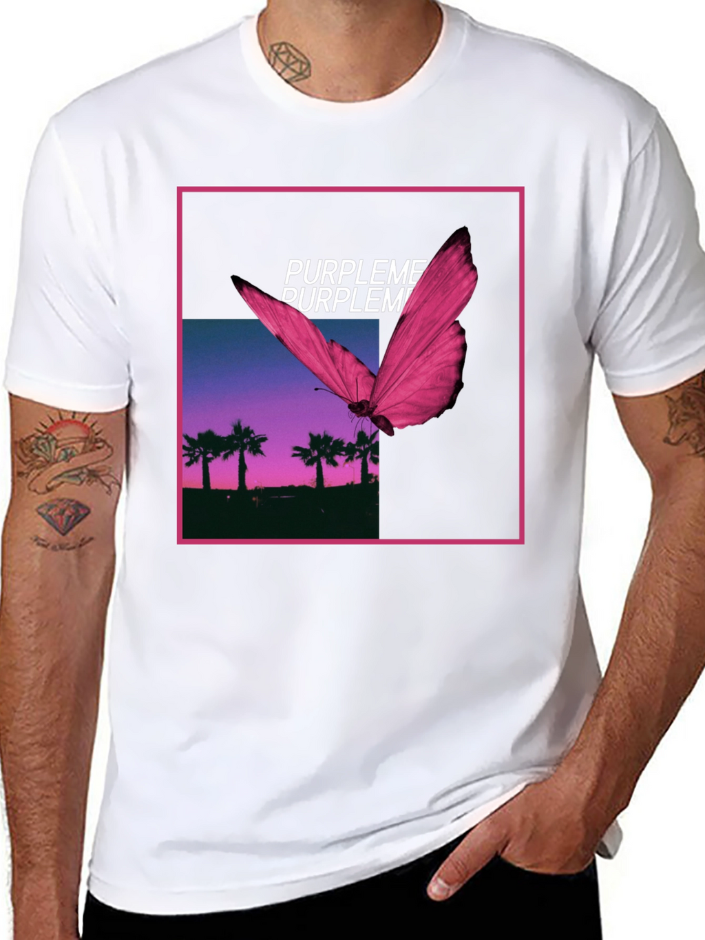 Purpleme Graphic Tee - Butterfly Palm Scene