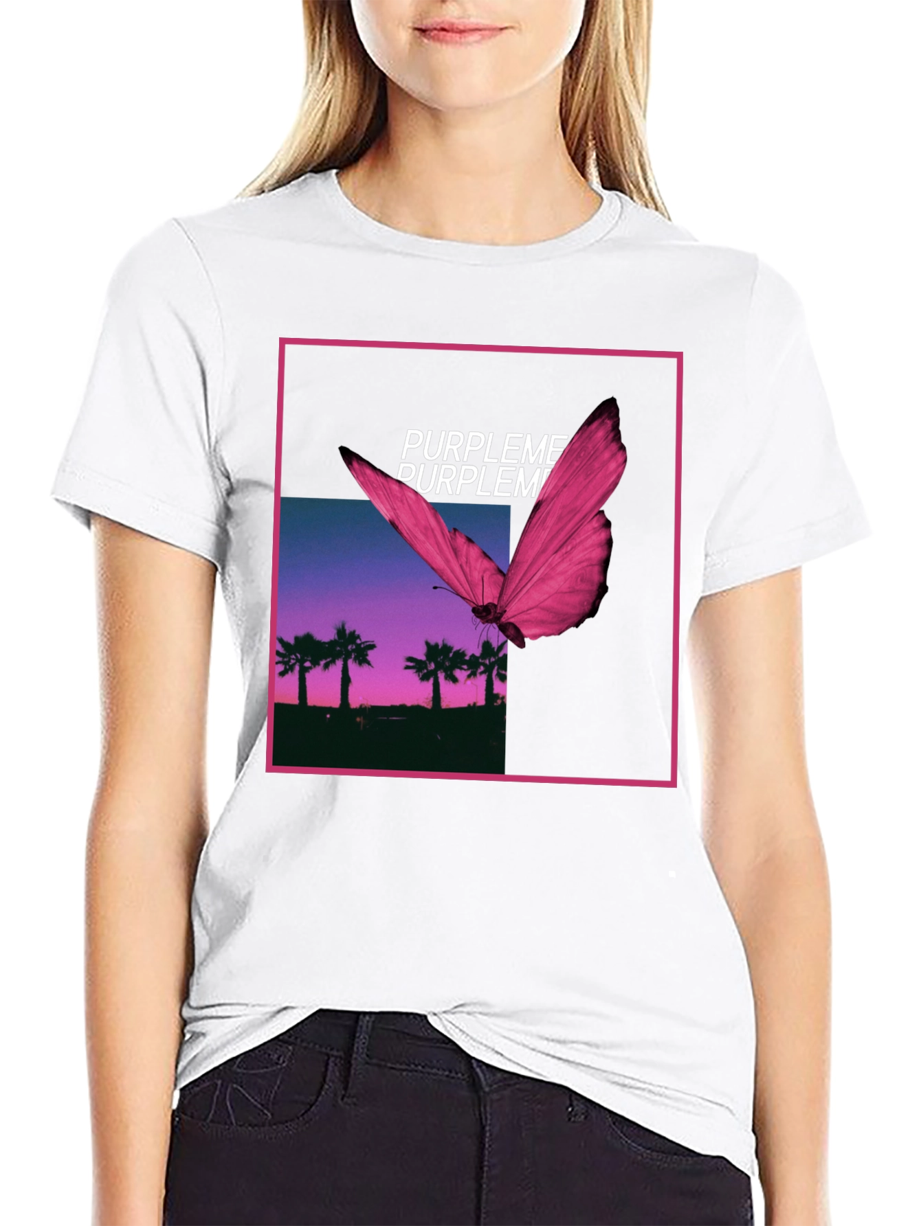 Purpleme Graphic Tee - Butterfly Palm Scene