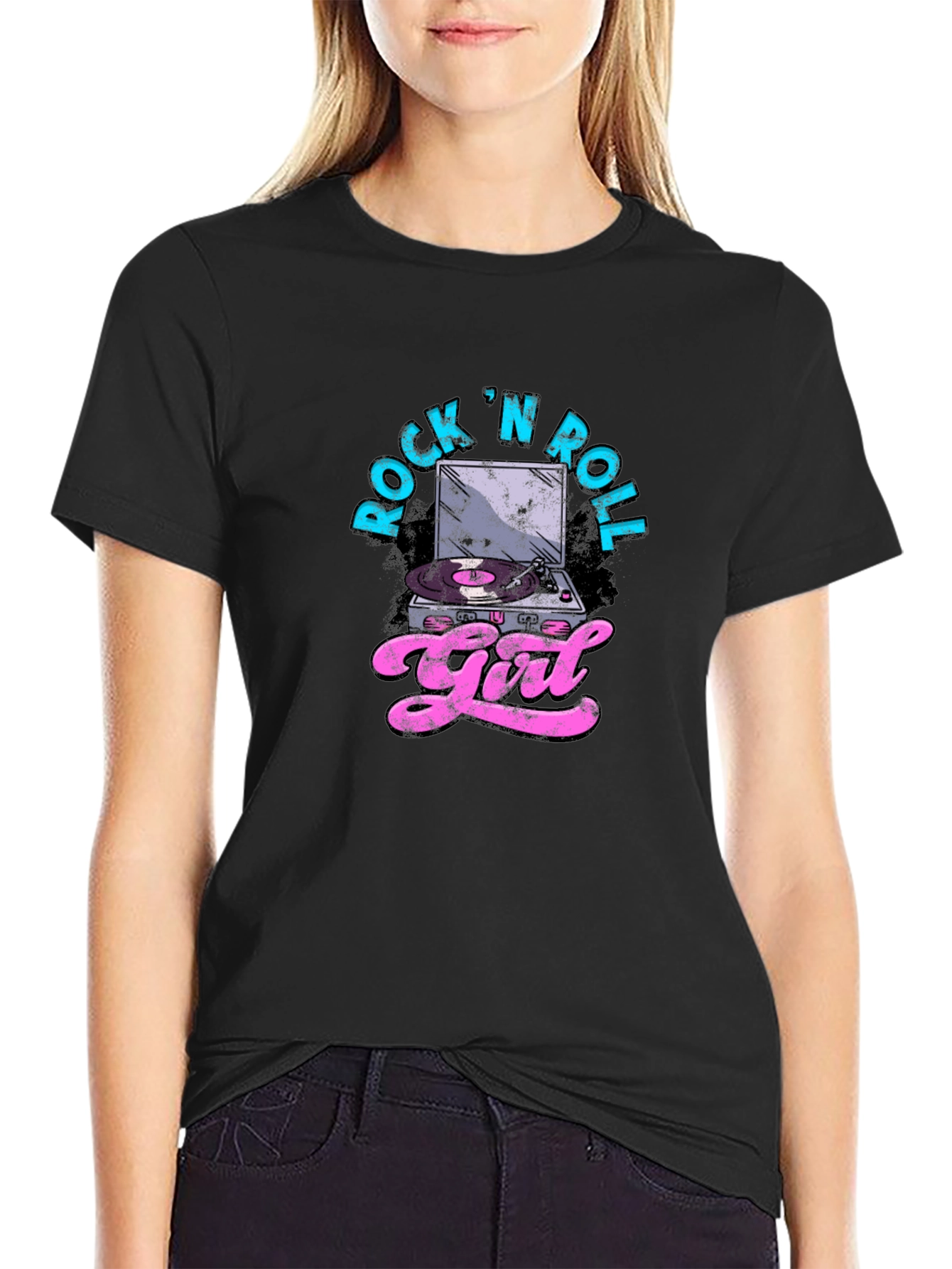 Rock N Roll Girl Graphic T-Shirt - Black