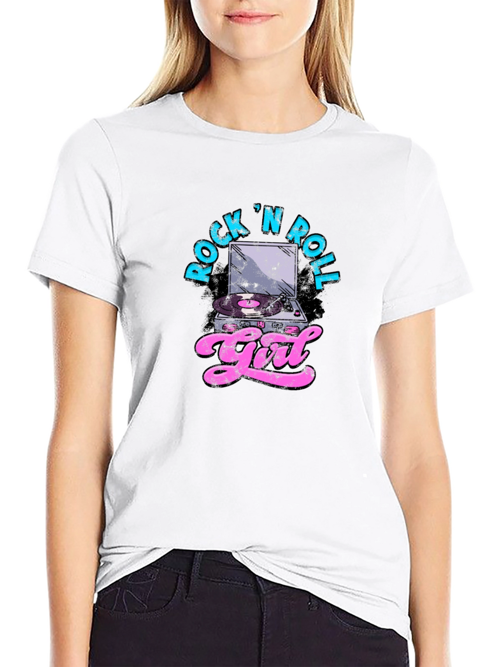 Rock N Roll Girl Graphic T-Shirt - Black