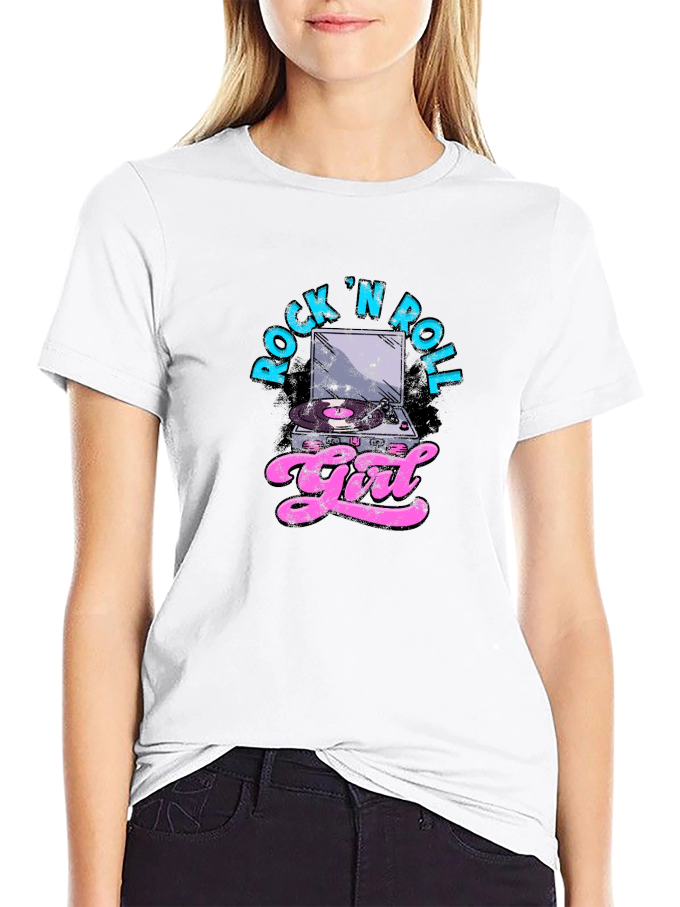 Rock N Roll Girl Graphic T-Shirt - Black