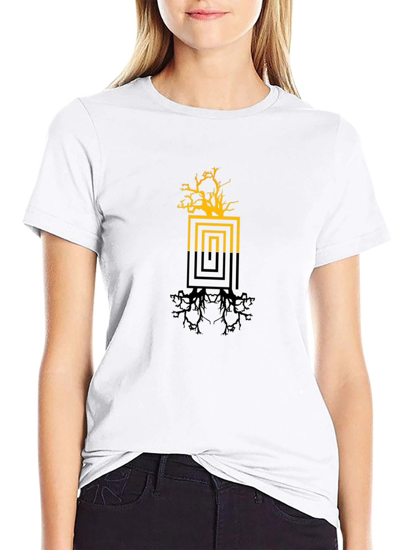 Modern Tree Graphic Black T-Shirt