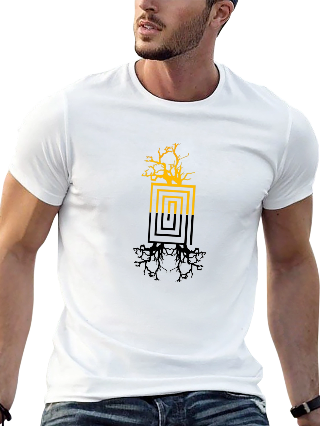 Modern Tree Graphic Black T-Shirt