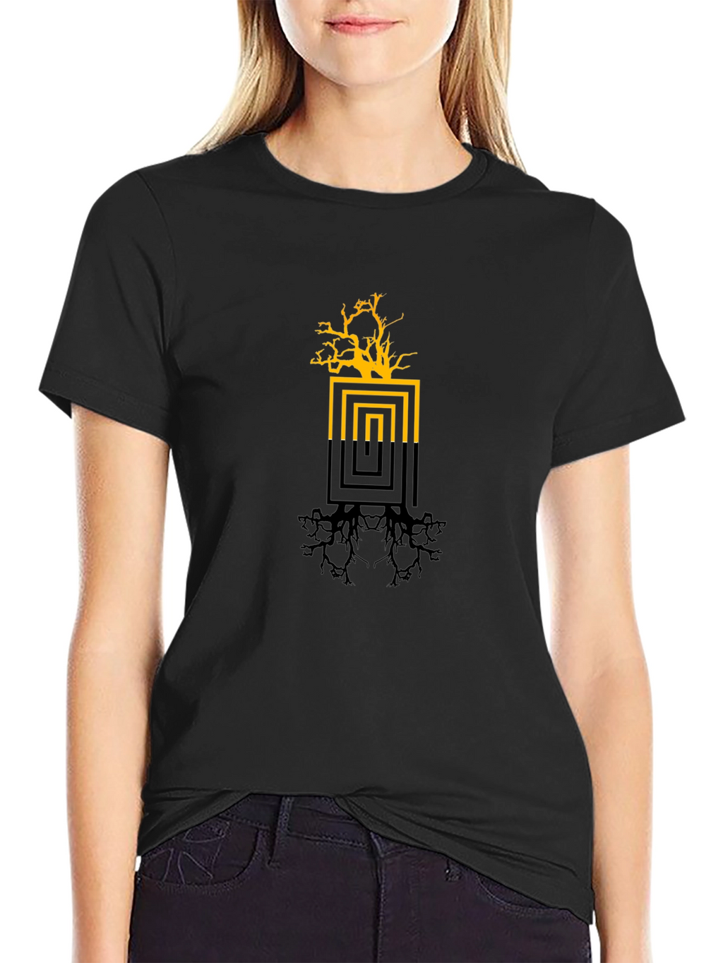 Modern Tree Graphic Black T-Shirt