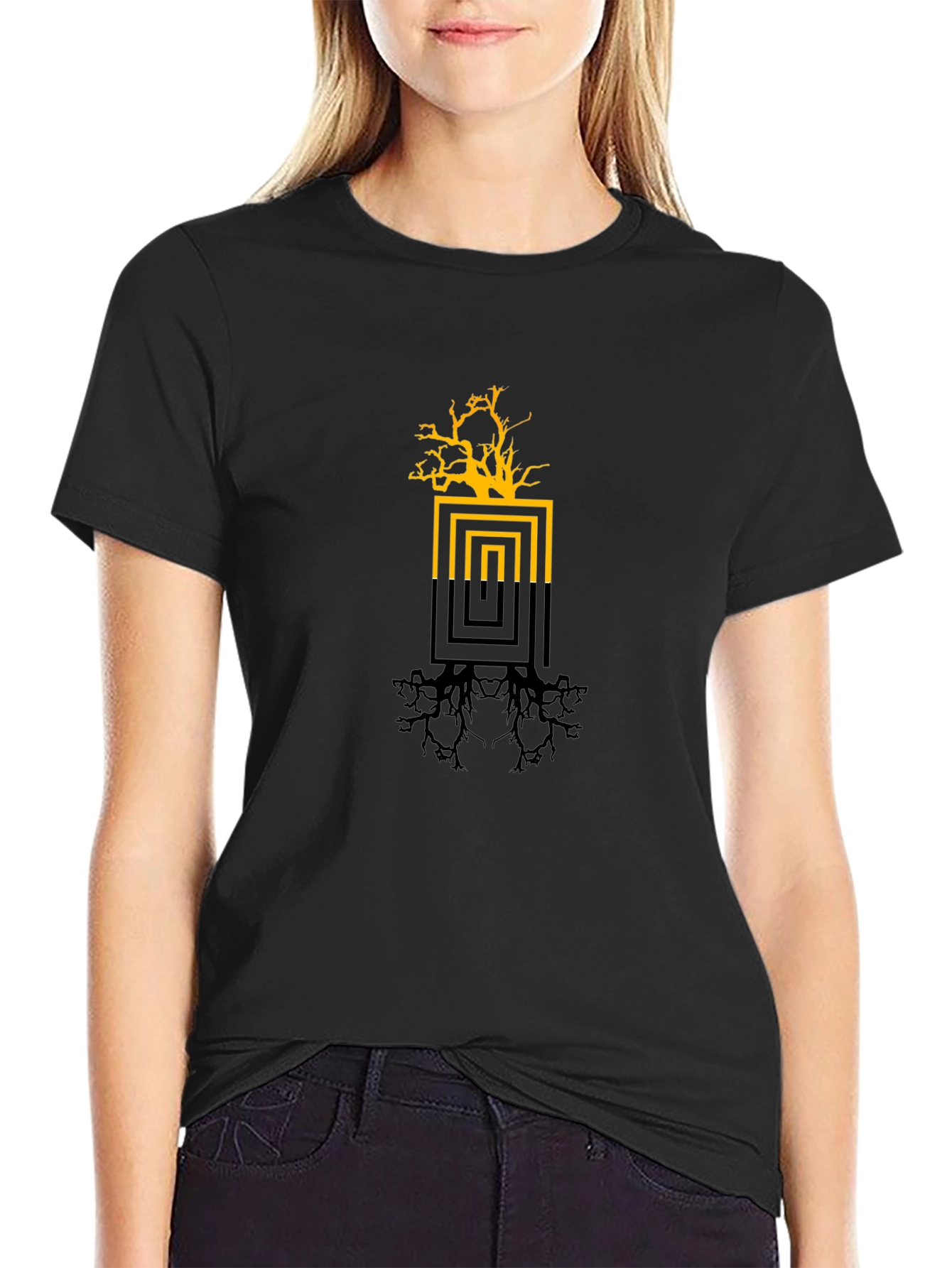 Modern Tree Graphic Black T-Shirt