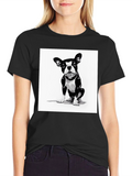 Boston Terrier Graphic Tee - Black Cotton Blend