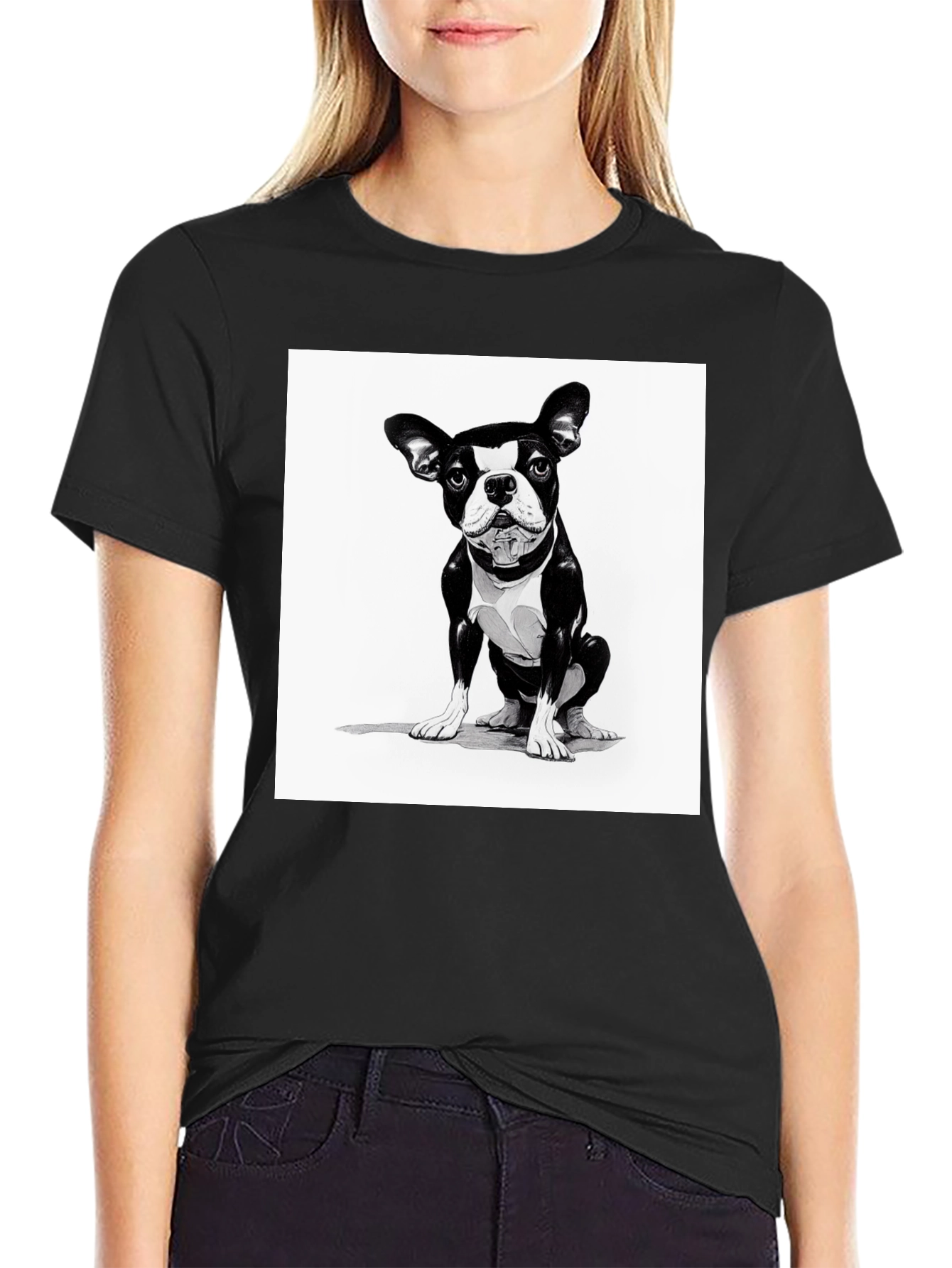 Boston Terrier Graphic Tee - Black Cotton Blend